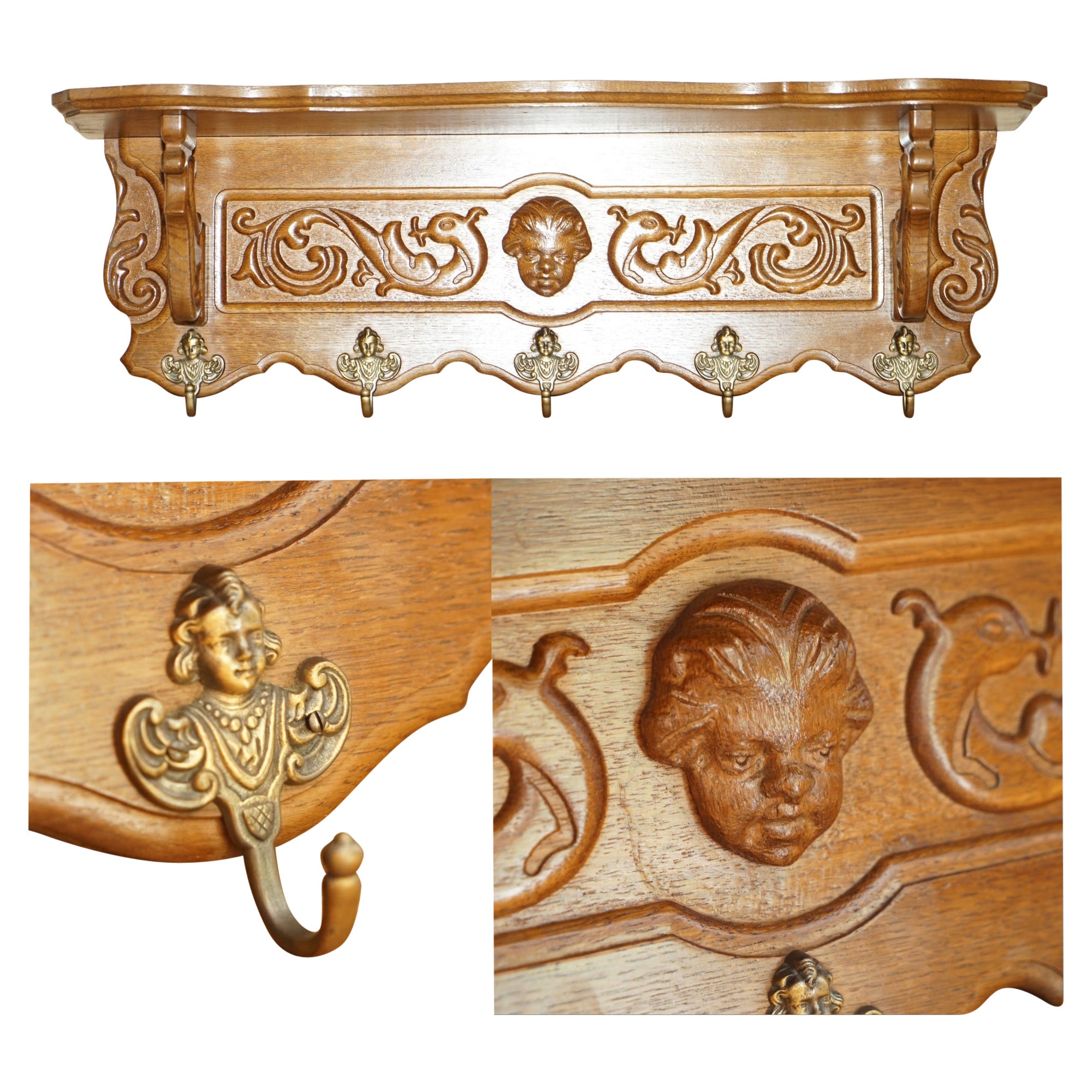 APPENDINO DA PARETE FINALMENTE DUTTICO intagliato in Oak, cappotto, sciarpa, cappelli, ganci da parete. in vendita