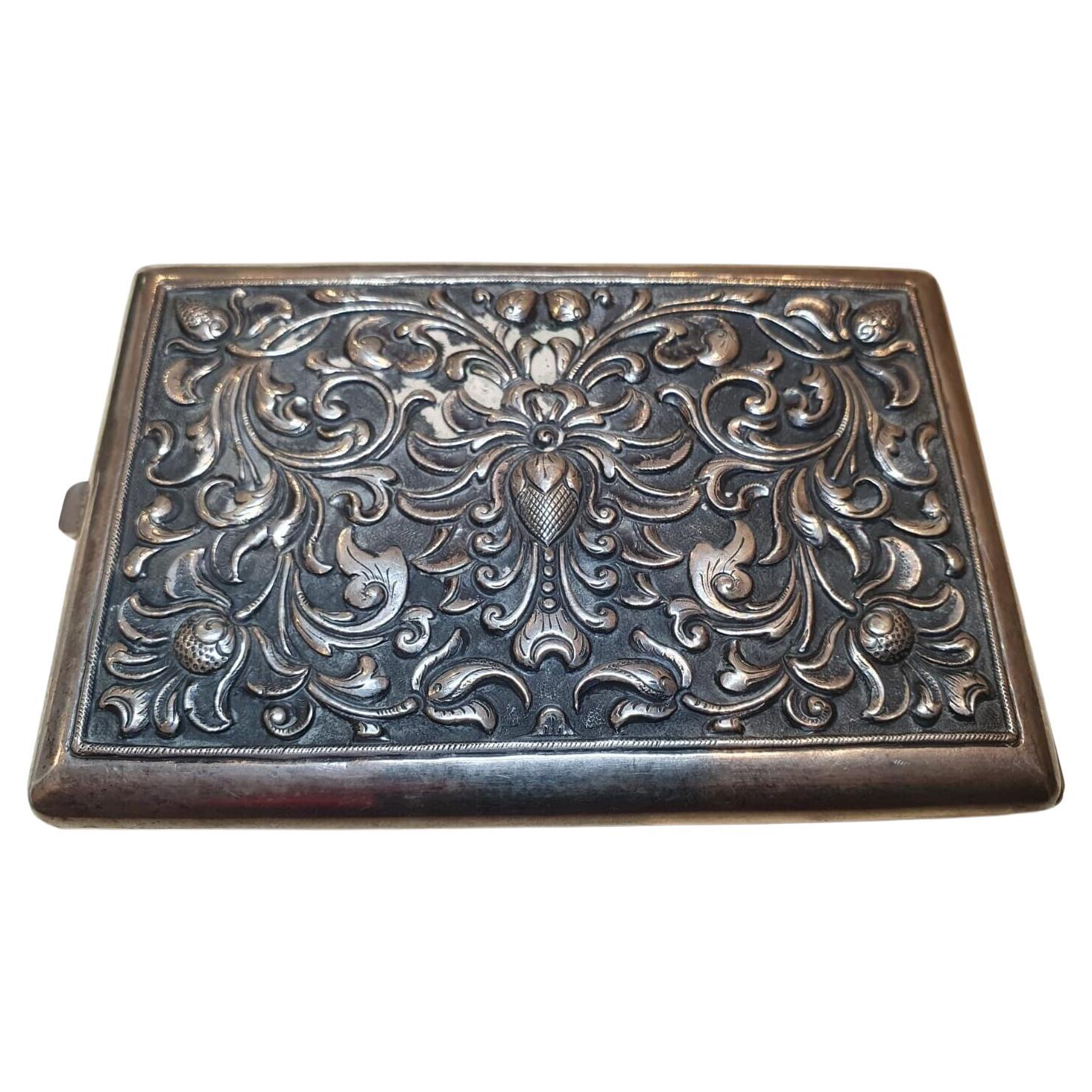 Finely Embossed Antique 800 Silver European Continental Cigar Case: 12cm x 8cm. For Sale