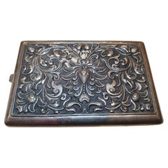 Finely Embossed Antique 800 Silver European Continental Cigar Case: 12cm x 8cm.
