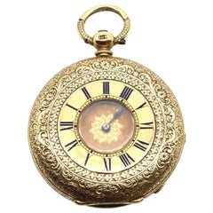 Antique Finely Engraved 18 Kt Yellow Gold Half Hunter Pocket Watch