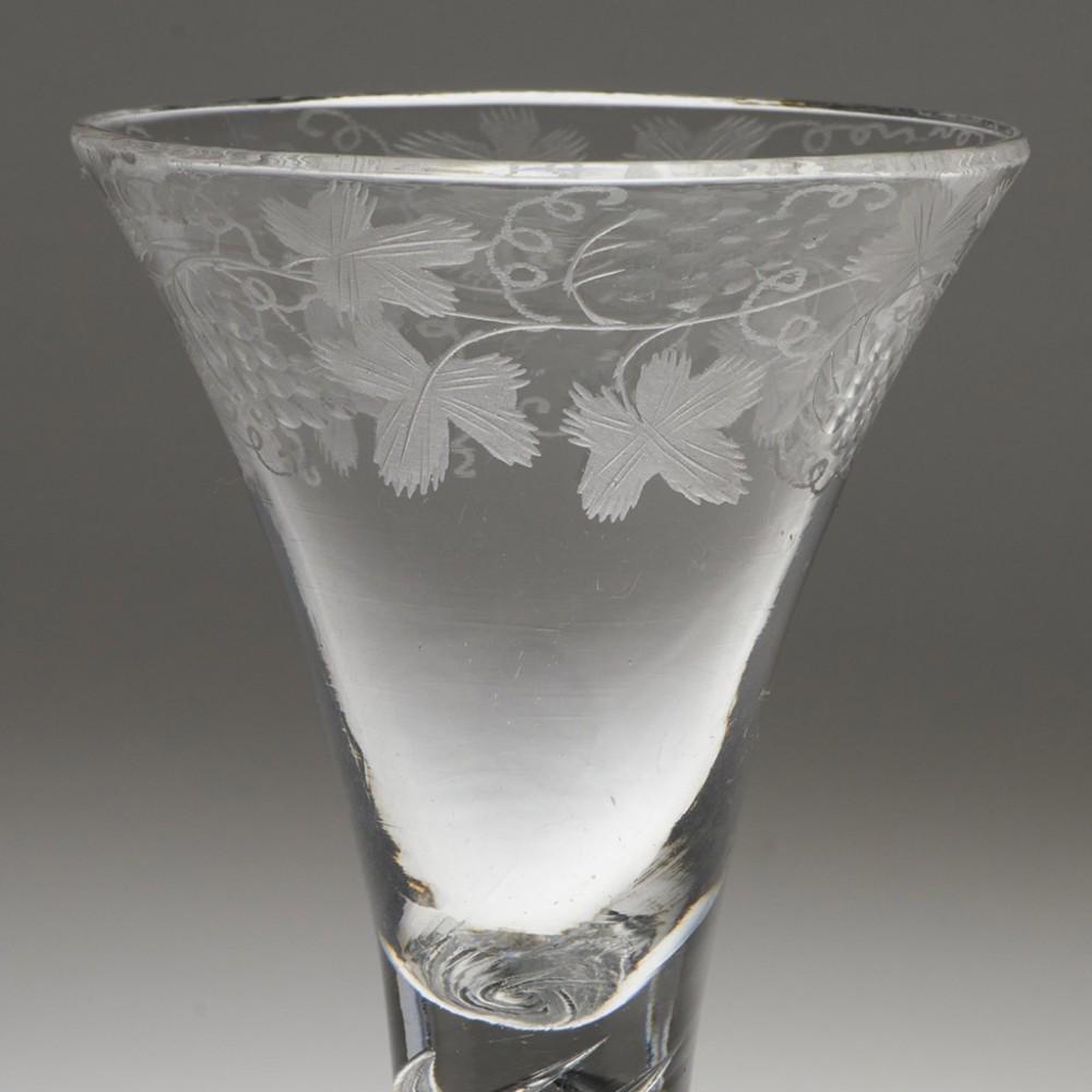 George II Finely Engraved Air Twist Stem Wine Glass c1750 For Sale