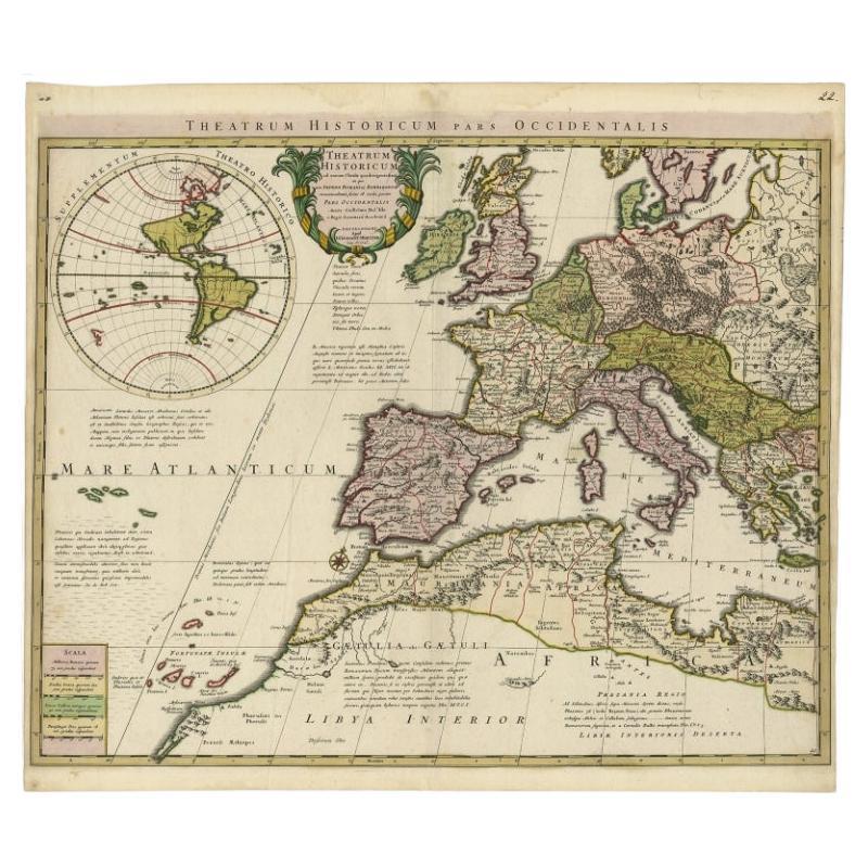Finely Engraved Antique Map of Europe with inset of America, c.1745 For Sale