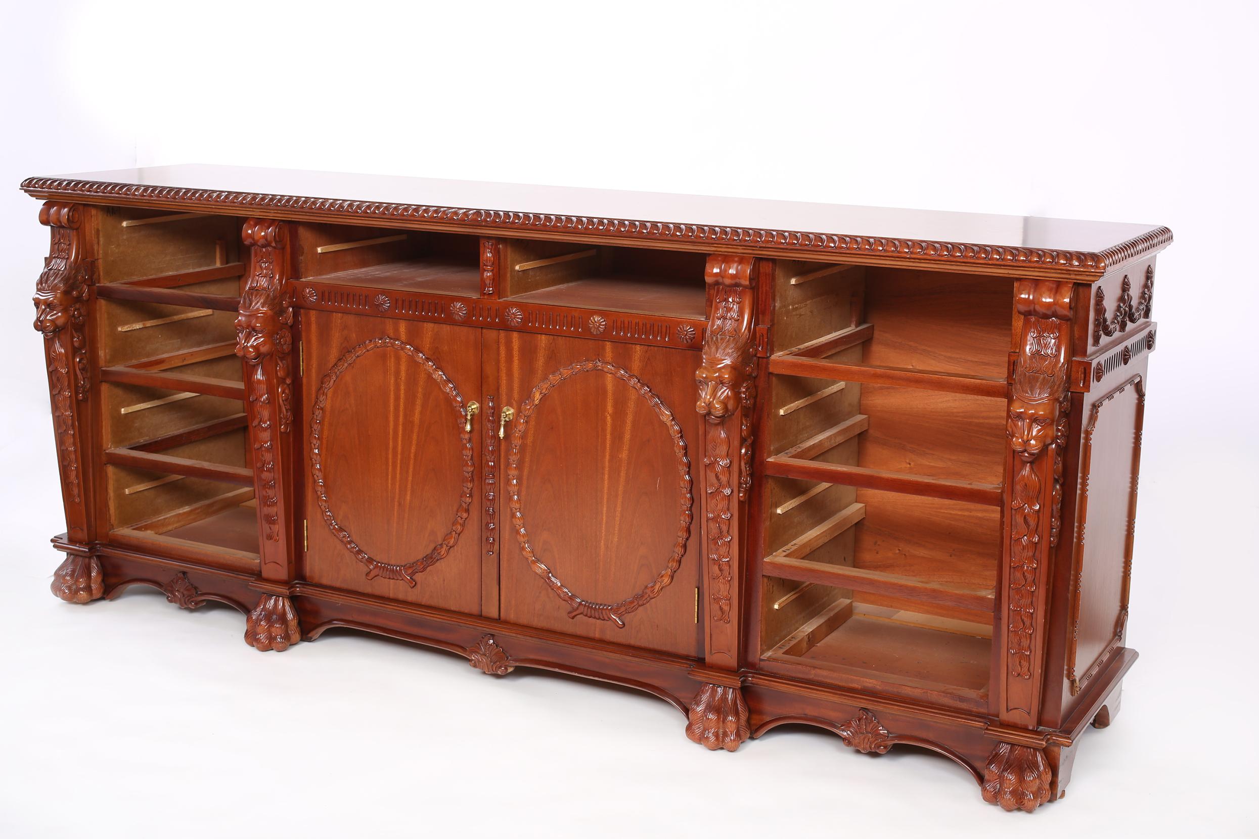 Finely Hand Carved Mahogany Wood Server / Sideboard For Sale 4