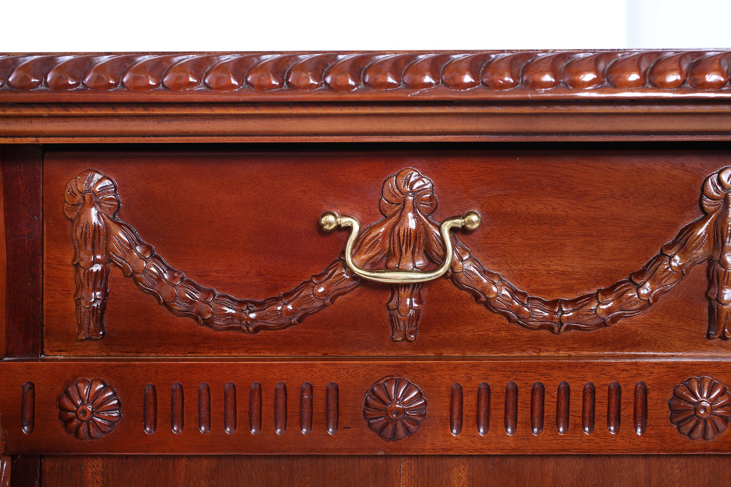 Finely Hand Carved Mahogany Wood Server / Sideboard For Sale 5