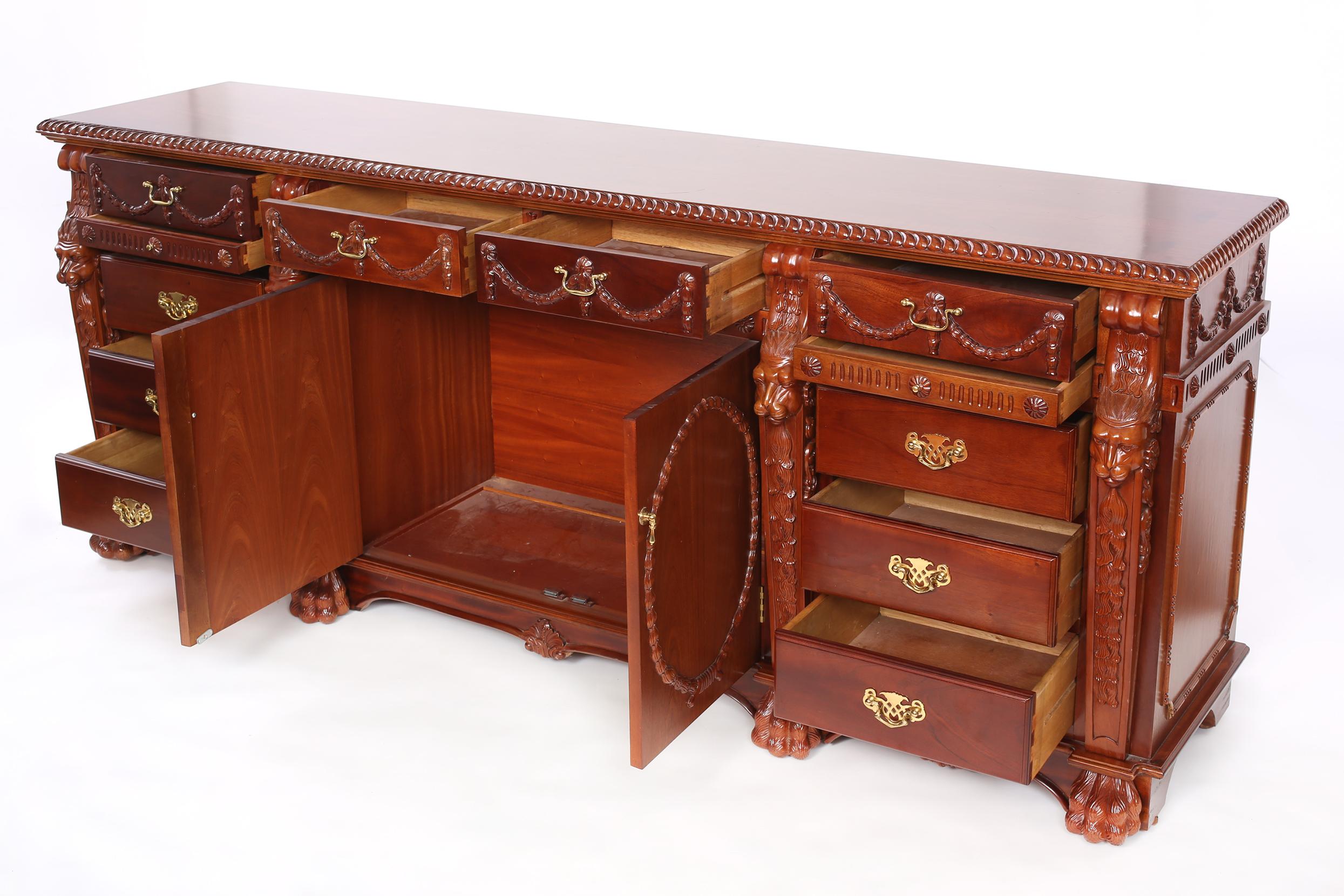 Finely Hand Carved Mahogany Wood Server / Sideboard For Sale 7