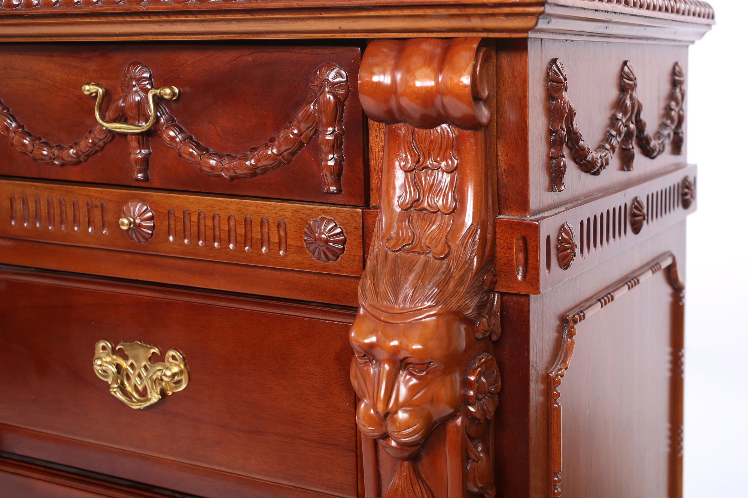 20th Century Finely Hand Carved Mahogany Wood Server / Sideboard For Sale