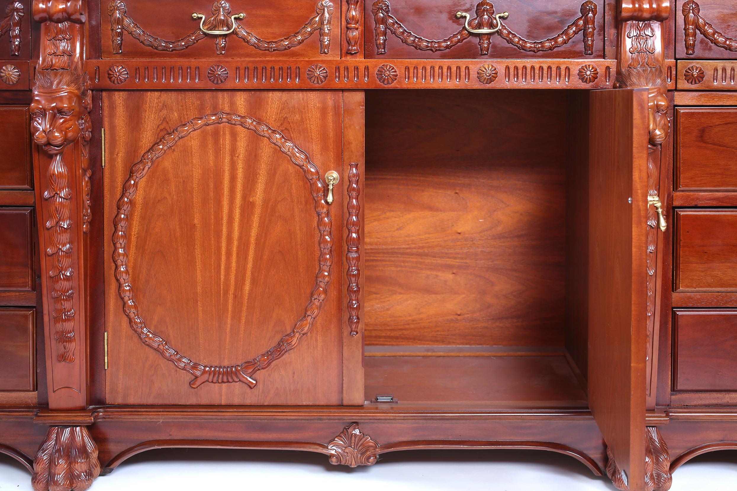 Finely Hand Carved Mahogany Wood Server / Sideboard For Sale 3