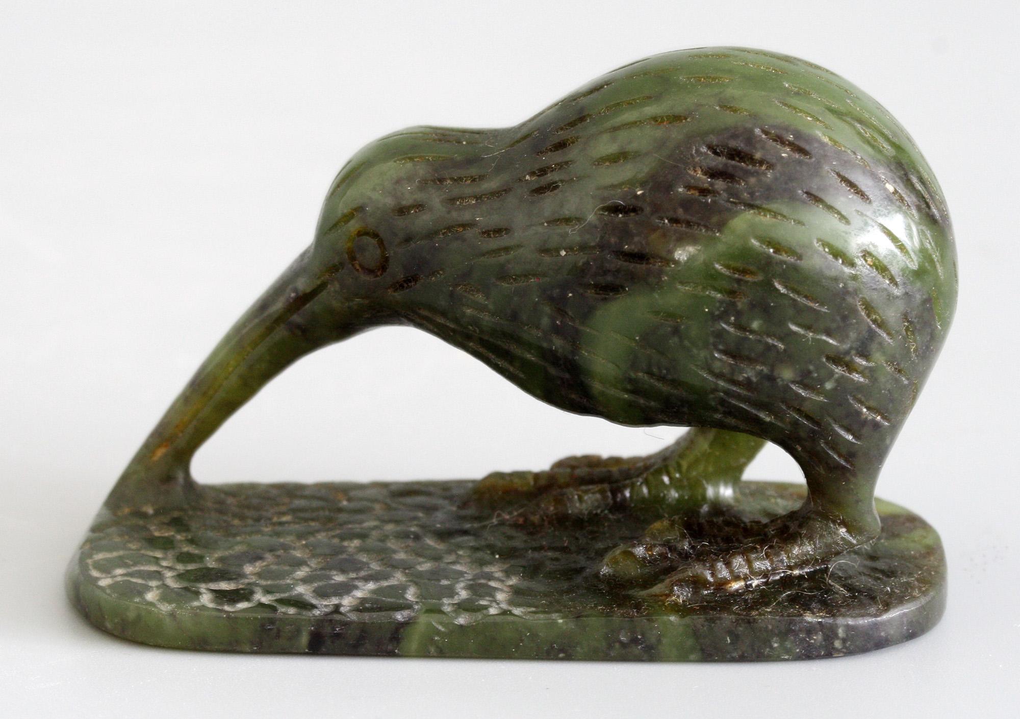 Hand-Carved Finely Hand Carved Nephrite Jade Kiwi Bird Figure