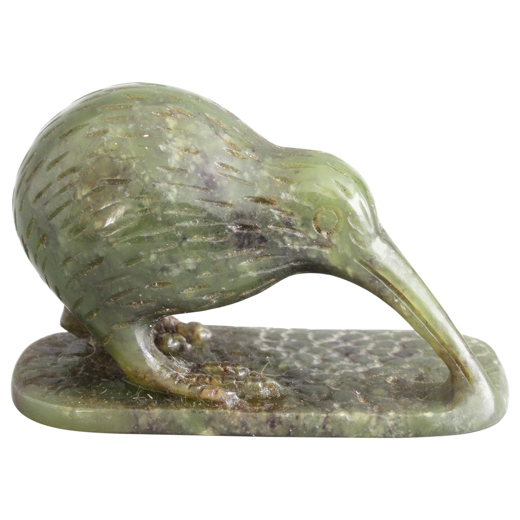 Finely Hand Carved Nephrite Jade Kiwi Bird Figure