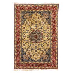Finely knotted luxurious Isfahan silk carpet with silk.