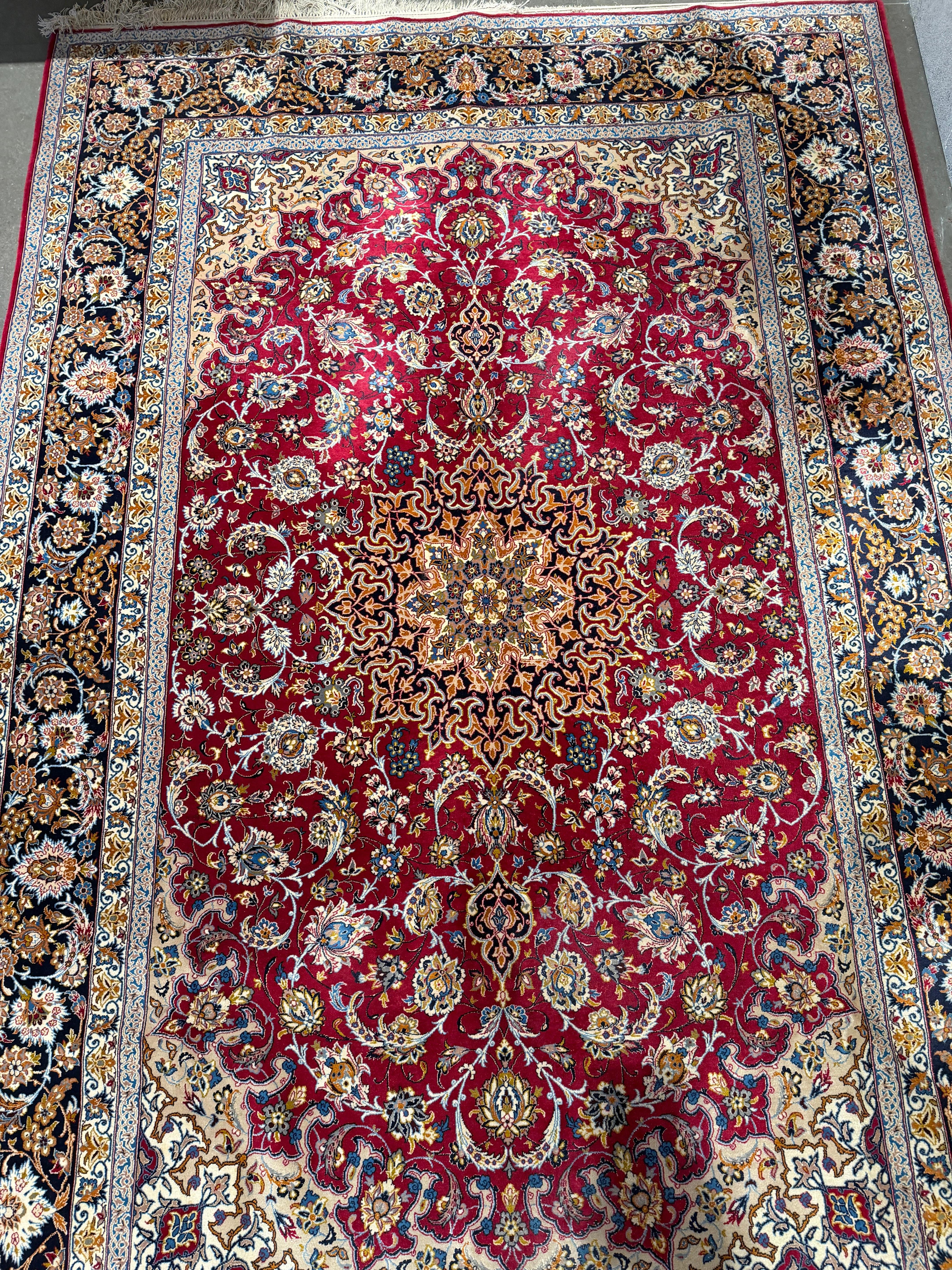 Baroque Finely Knotted Persian Isfahan Carpet with Rich Floral Medallion Design For Sale