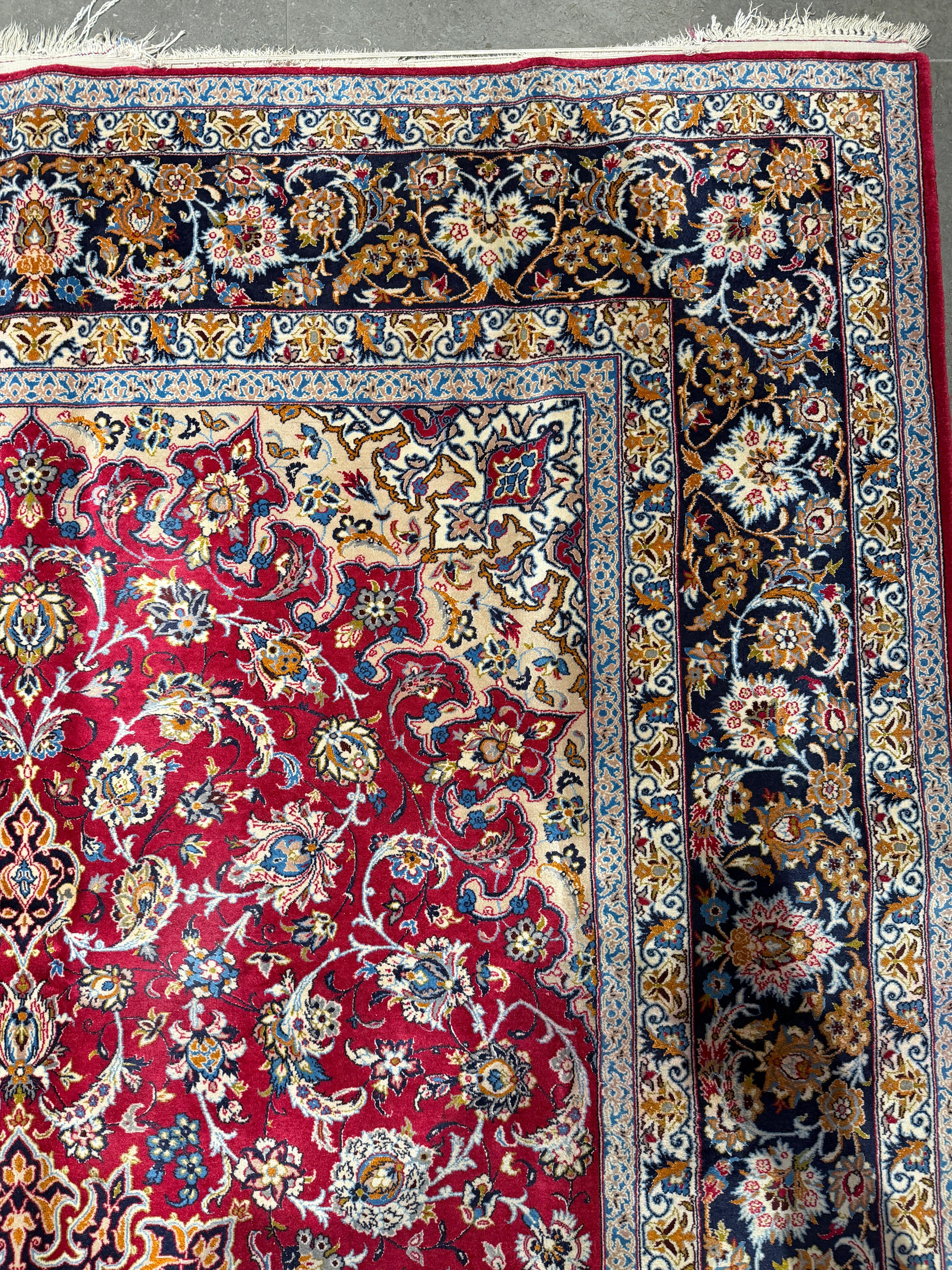 Turkish Finely Knotted Persian Isfahan Carpet with Rich Floral Medallion Design For Sale