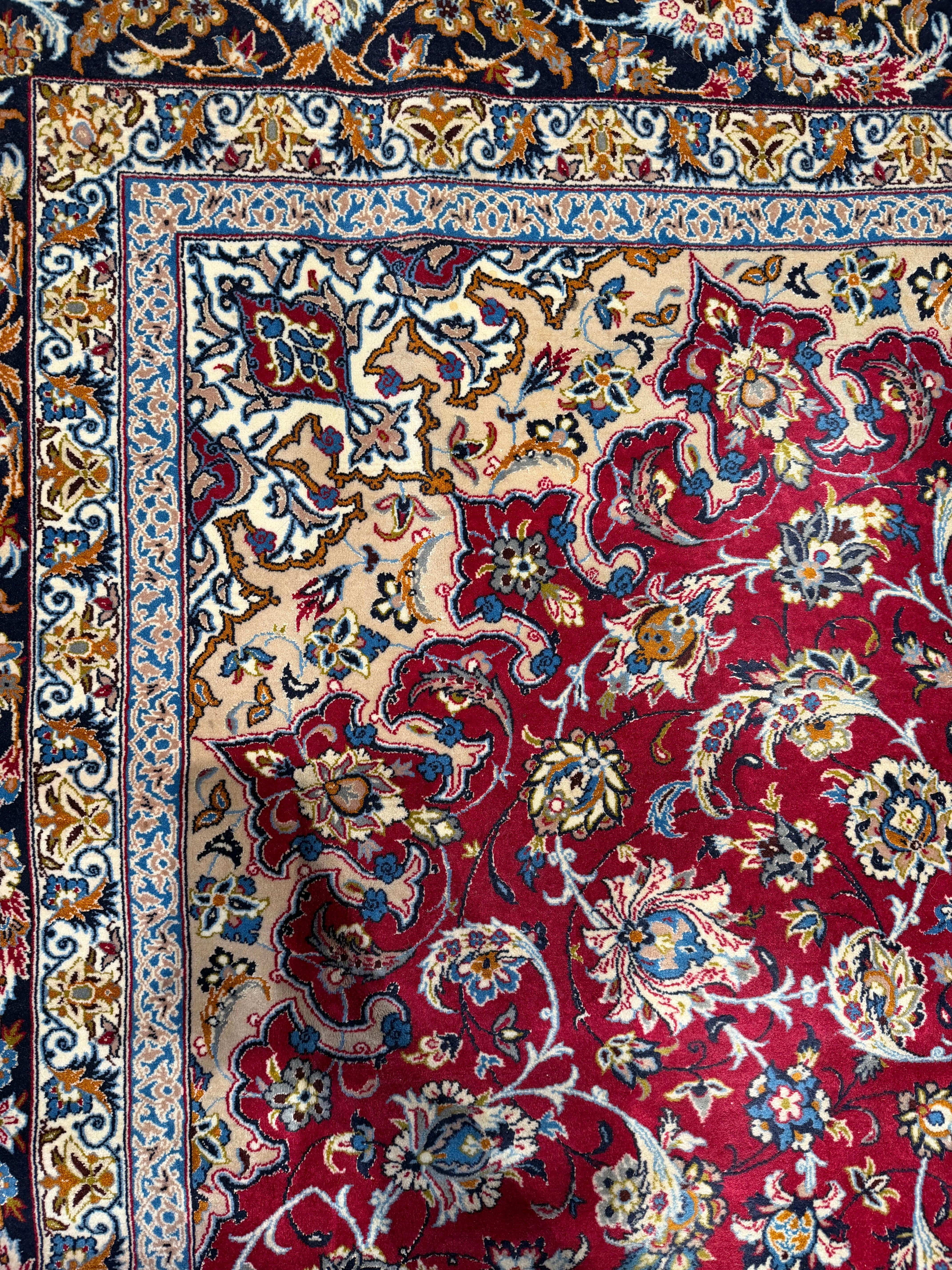Wool Finely Knotted Persian Isfahan Carpet with Rich Floral Medallion Design For Sale