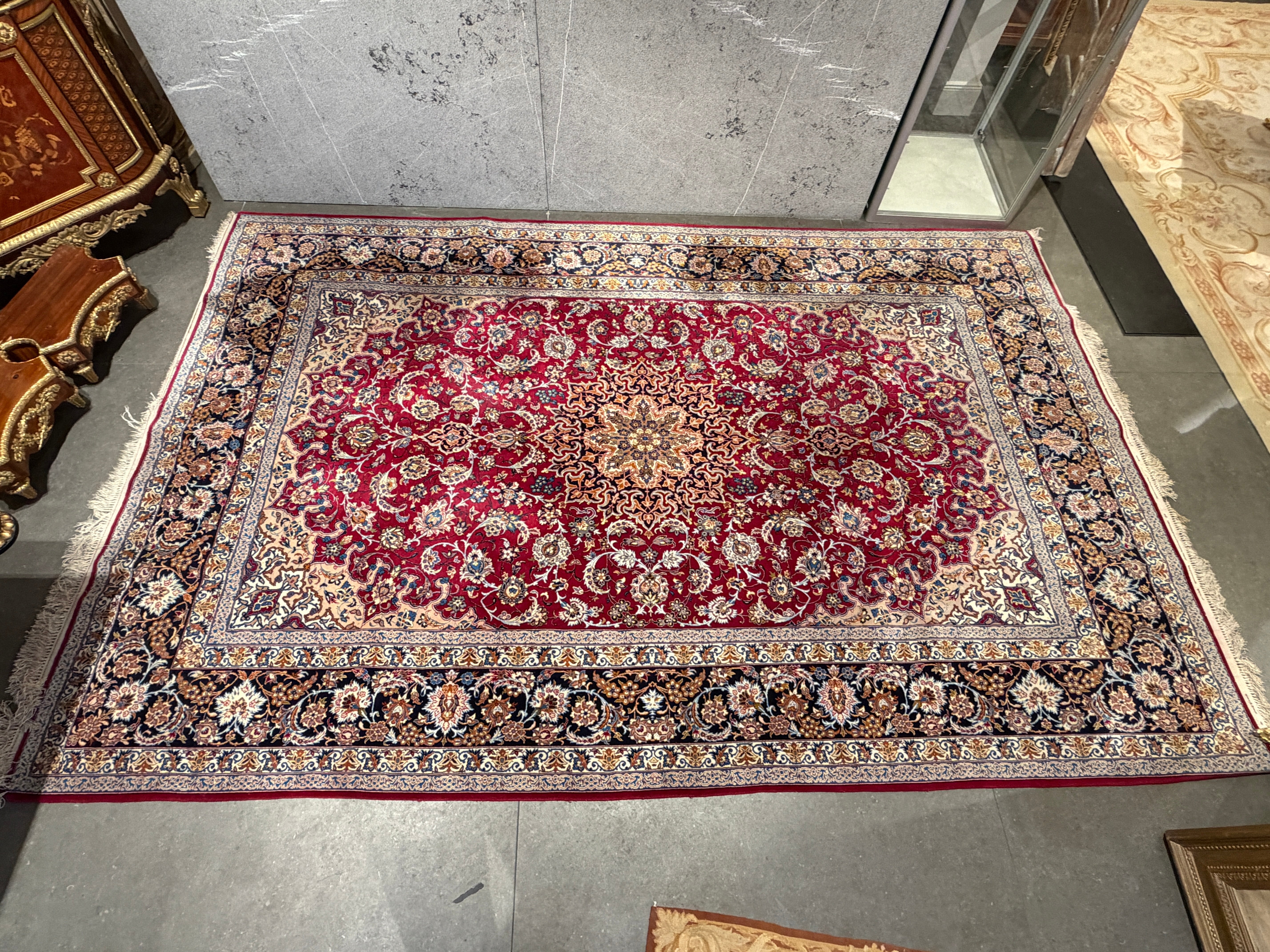 Finely Knotted Persian Isfahan Carpet with Rich Floral Medallion Design For Sale