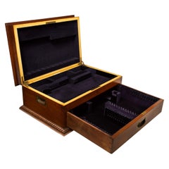 Finely Made English Dovetailed Walnut Cutlery Box by Walker & Hall