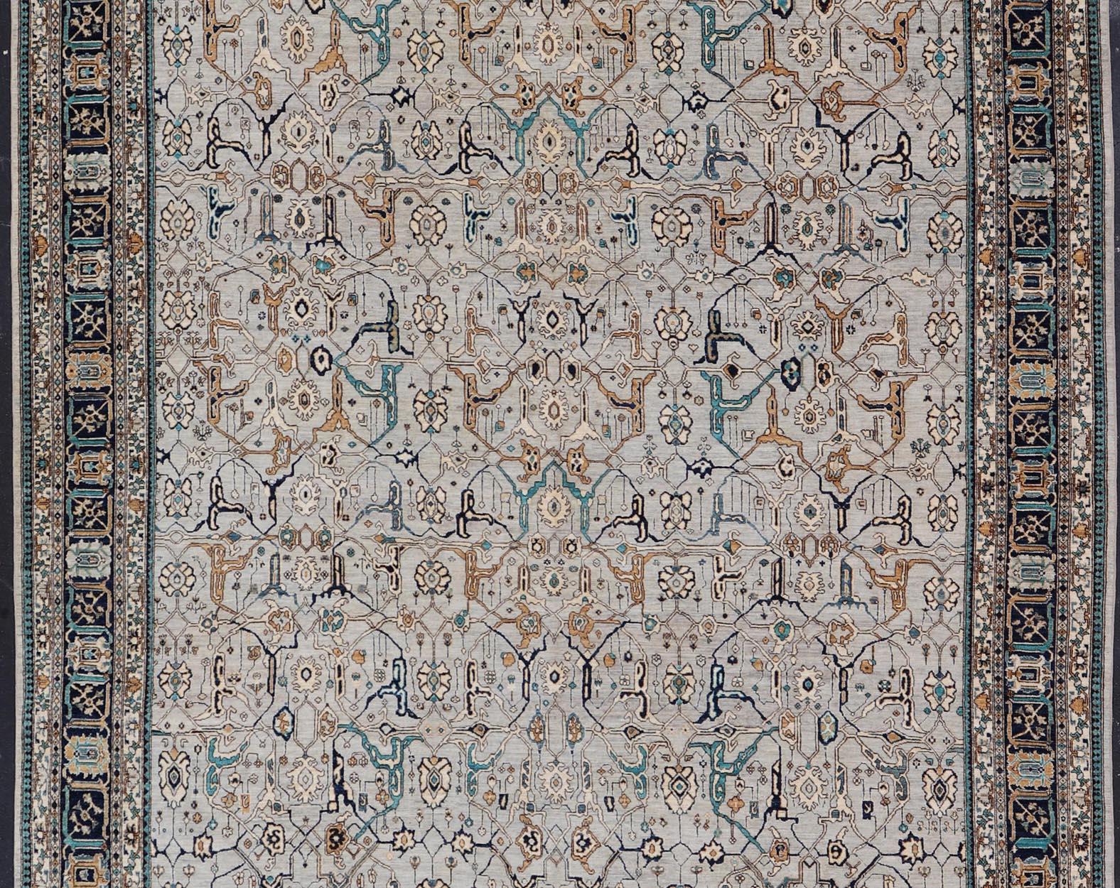 Contemporary Finely Made Modern Large Bidjar Rug in Gray, Blue, Teal and Light Orange Colors For Sale