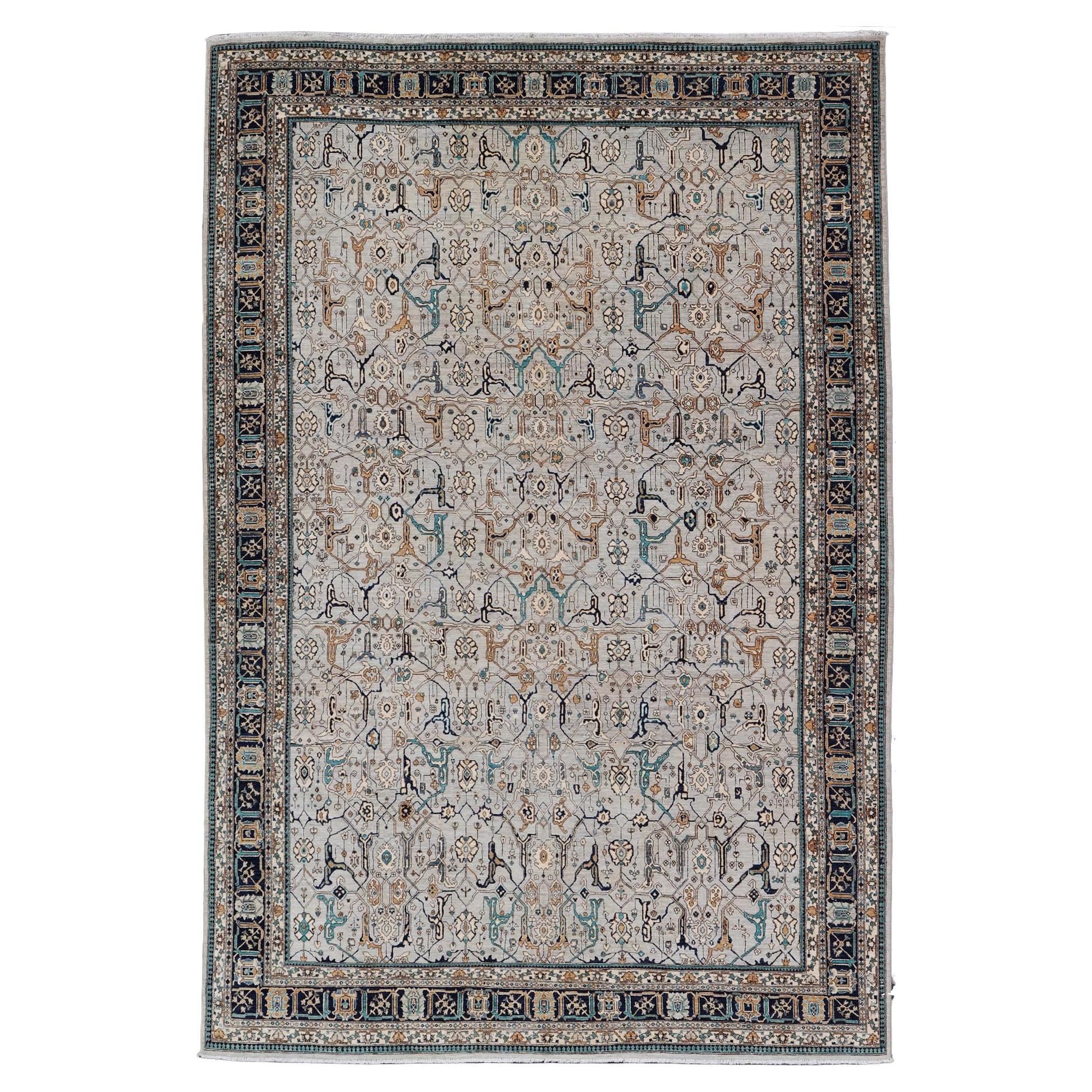 Finely Made Modern Large Bidjar Rug in Gray, Blue, Teal and Light Orange Colors For Sale