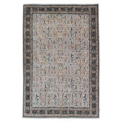 Alfombra Bidjar Grande Moderna de Fabricación Fina en Colores Gris, Azul, Verde azulado y Naranja Claro