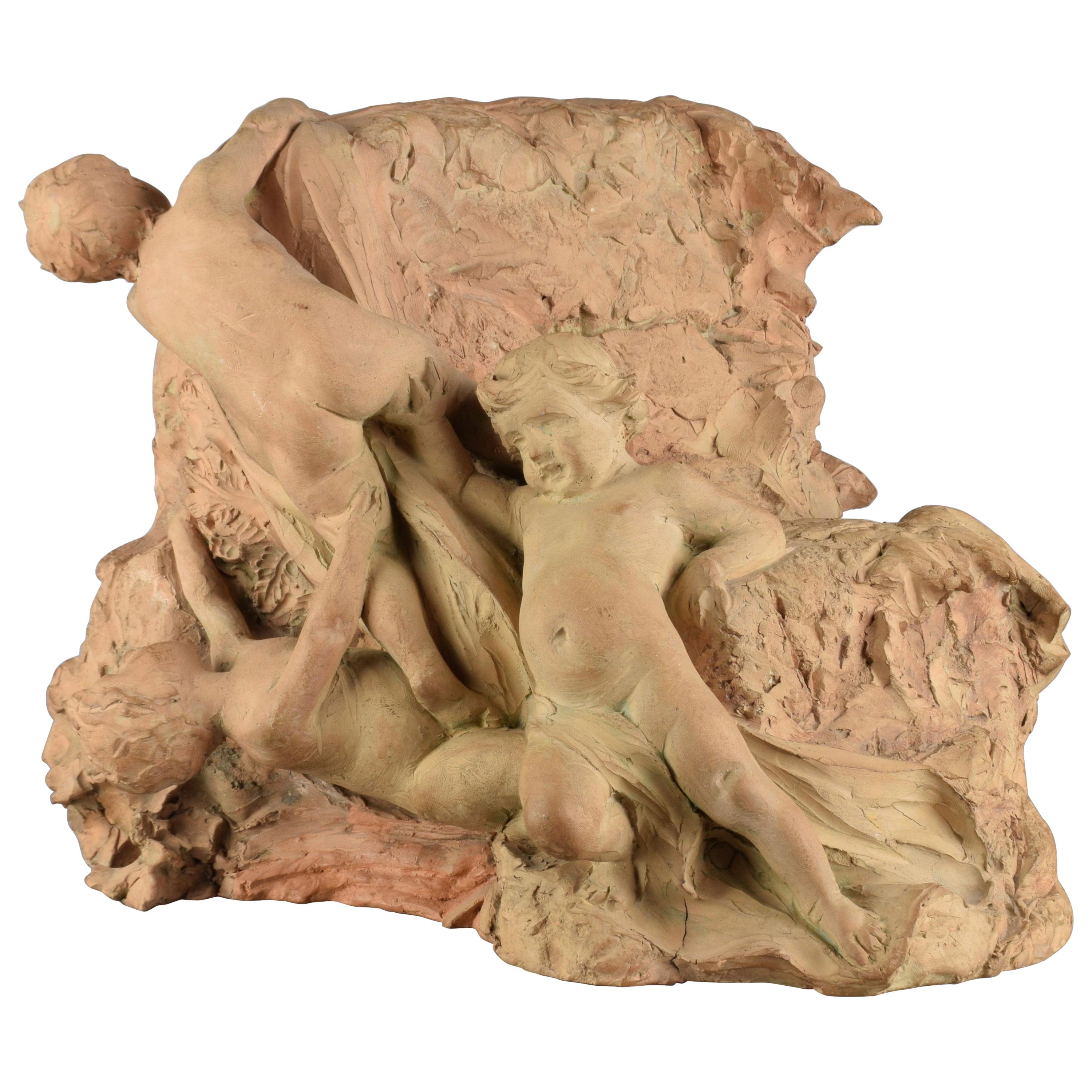 Finely Modeled Terracotta Capital with Cherubs, Late 19th Century For Sale