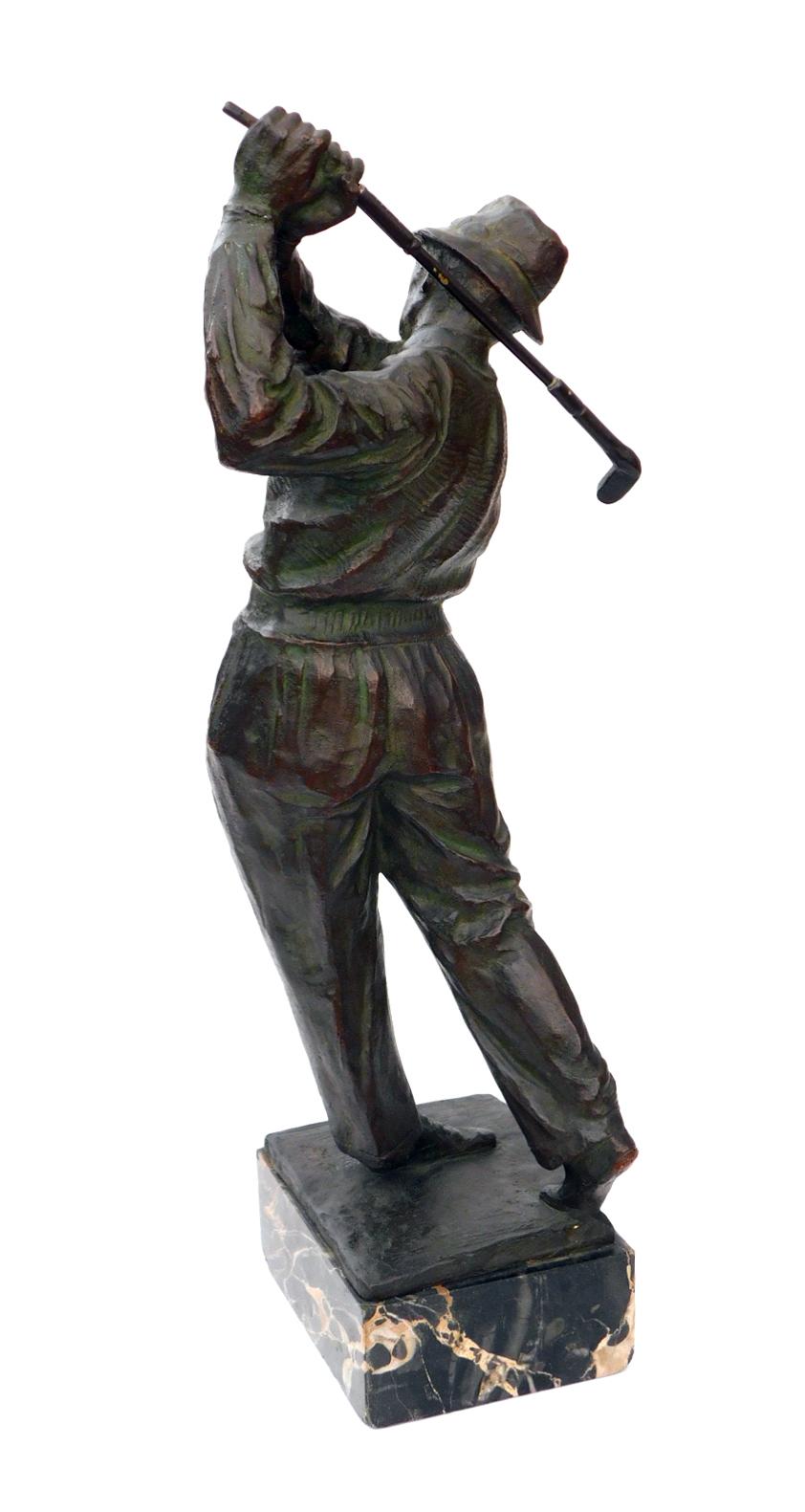 Finely-Modeled Vintage Patinated Bronze Figure of a Golfer For Sale 2
