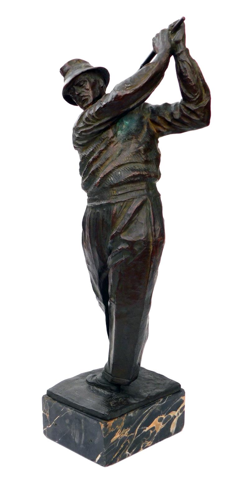 Finely-Modeled Vintage Patinated Bronze Figure of a Golfer For Sale 3