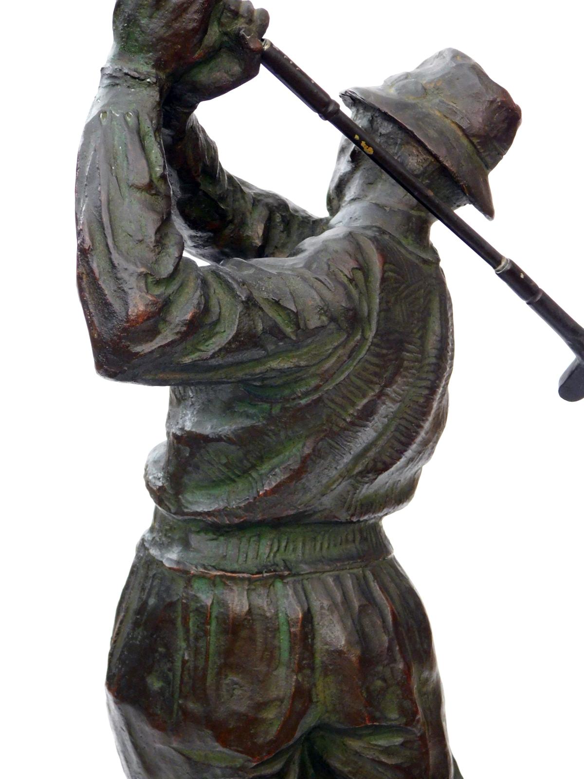 Cast Finely-Modeled Vintage Patinated Bronze Figure of a Golfer For Sale