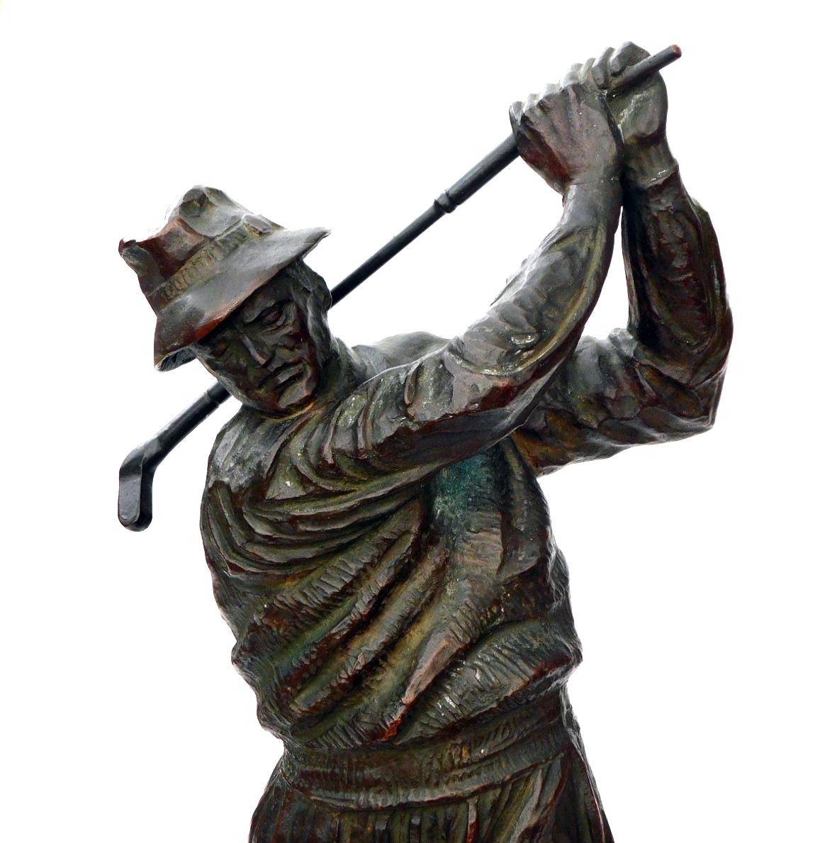 Mid-20th Century Finely-Modeled Vintage Patinated Bronze Figure of a Golfer For Sale