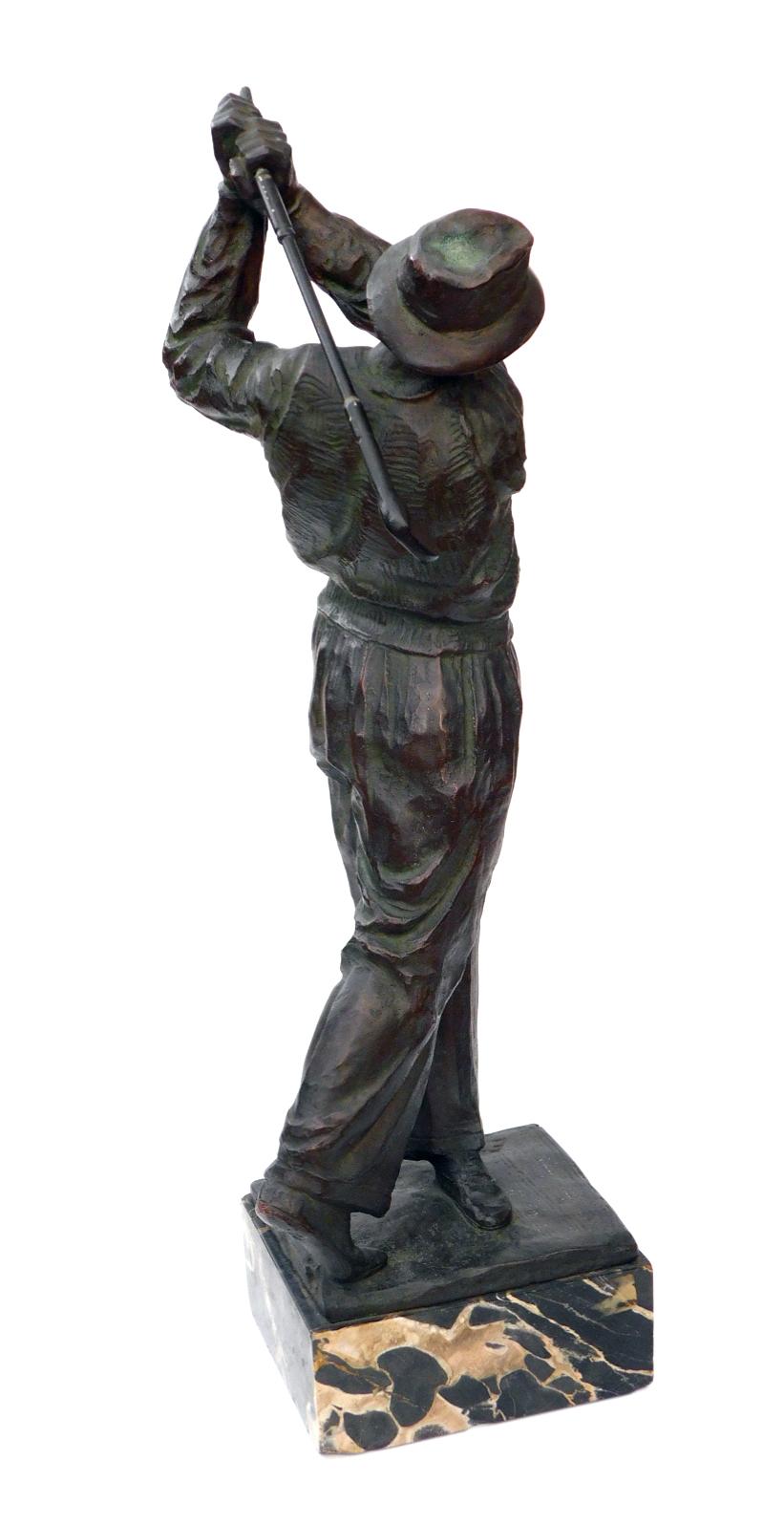 Finely-Modeled Vintage Patinated Bronze Figure of a Golfer For Sale 1