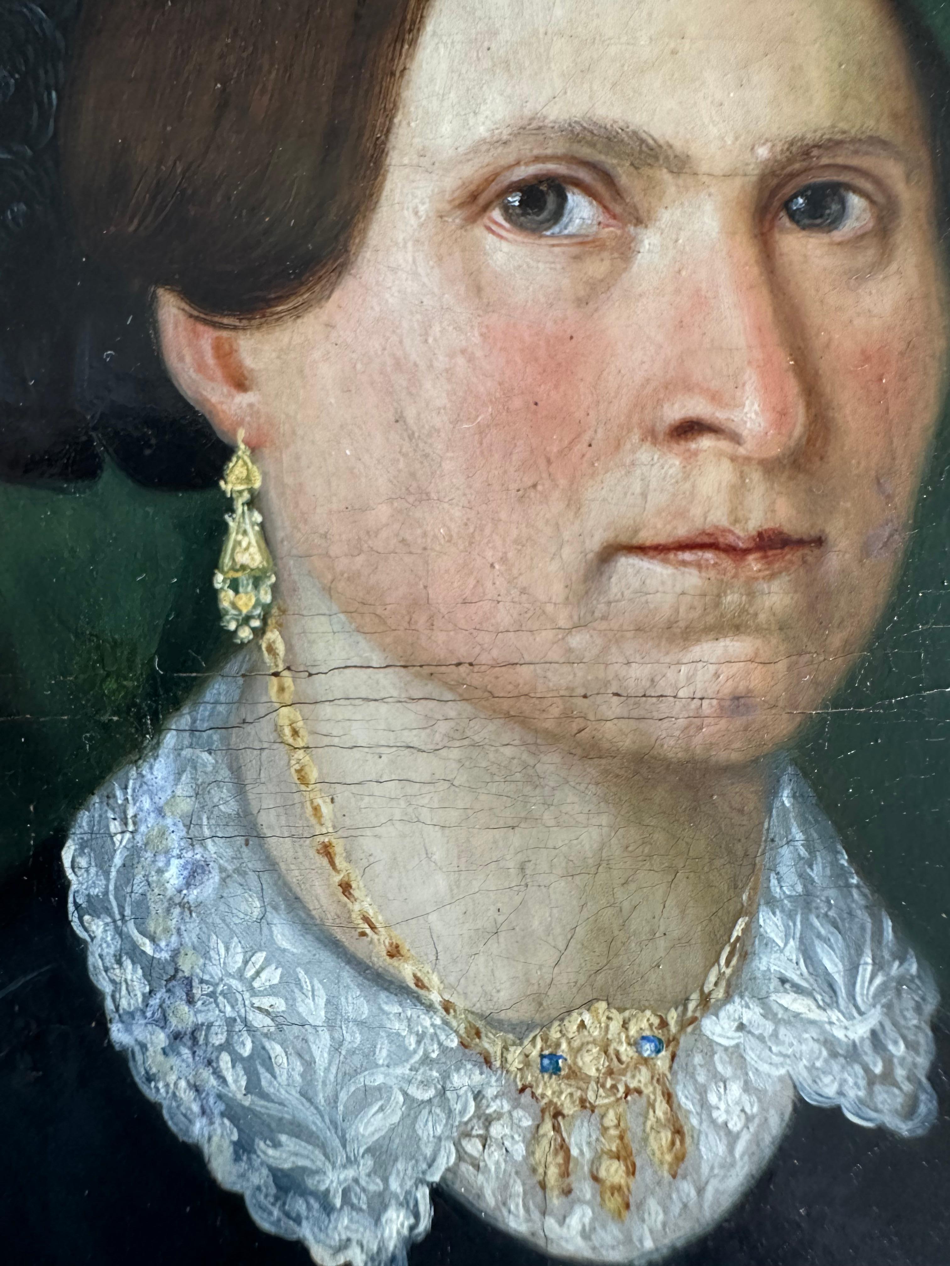 Allemand Portrait d'une dame en Biedermeier finement peint, Allemagne vers 1820 en vente