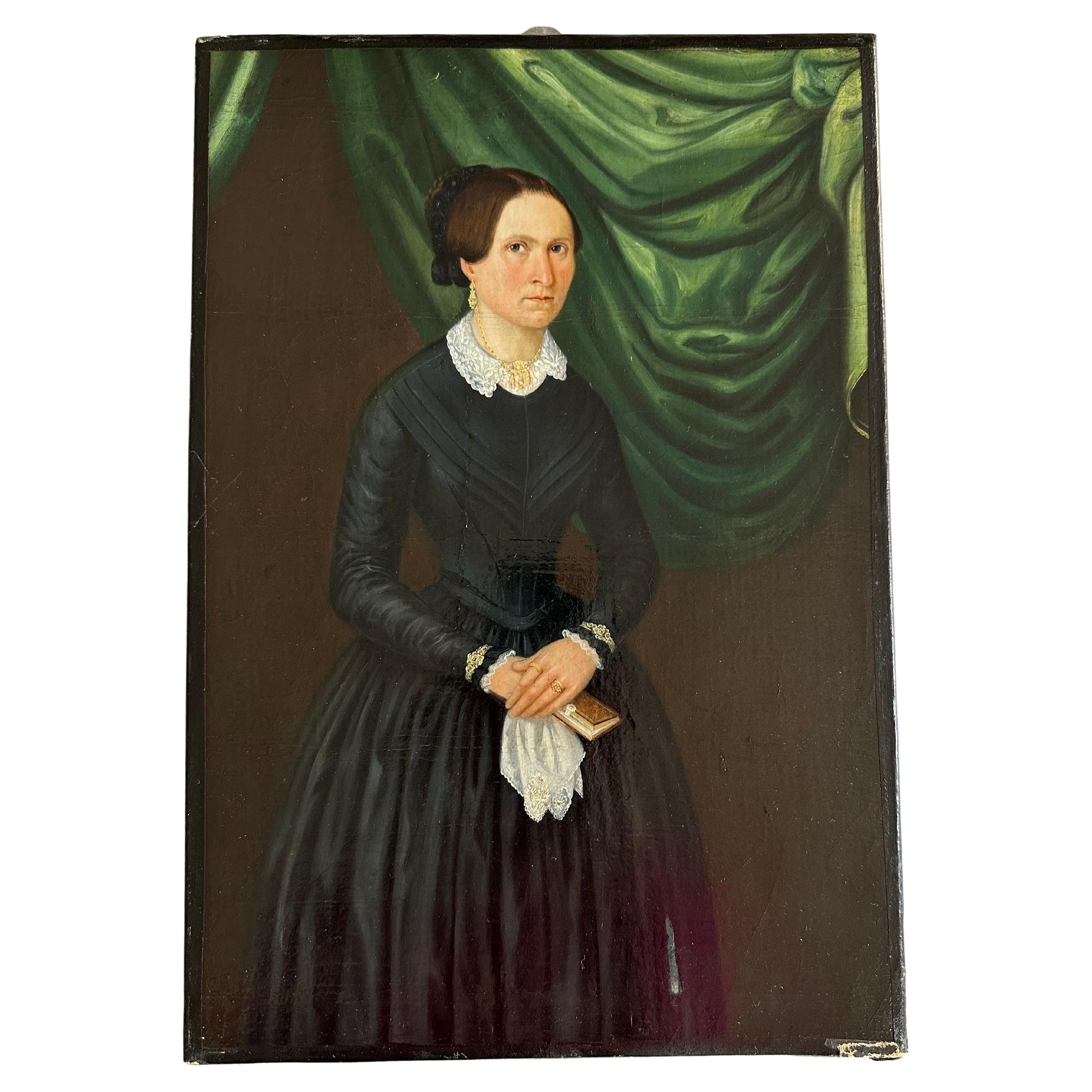 Ritratto di signora Biedermeier finemente dipinto, Germania, 1820 circa