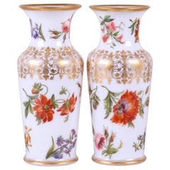 Finely Painted Pair of French Opaline Glass Vases