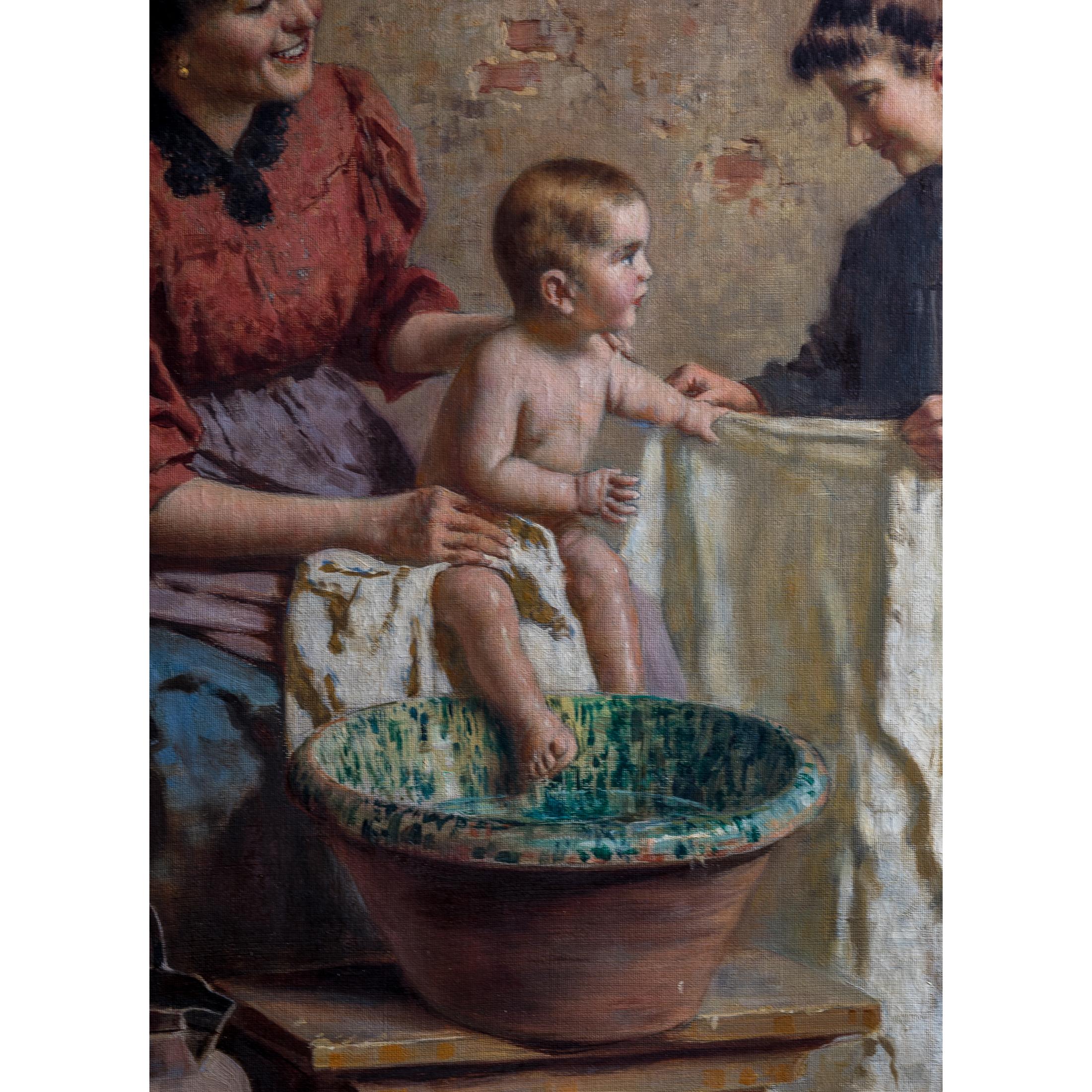Finely Painting of a Happy Italian Family by Zamphigi For Sale 2