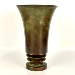 Finely Patinated Bronze Art Deco Vase, Trumpet Form, Antique, Signed