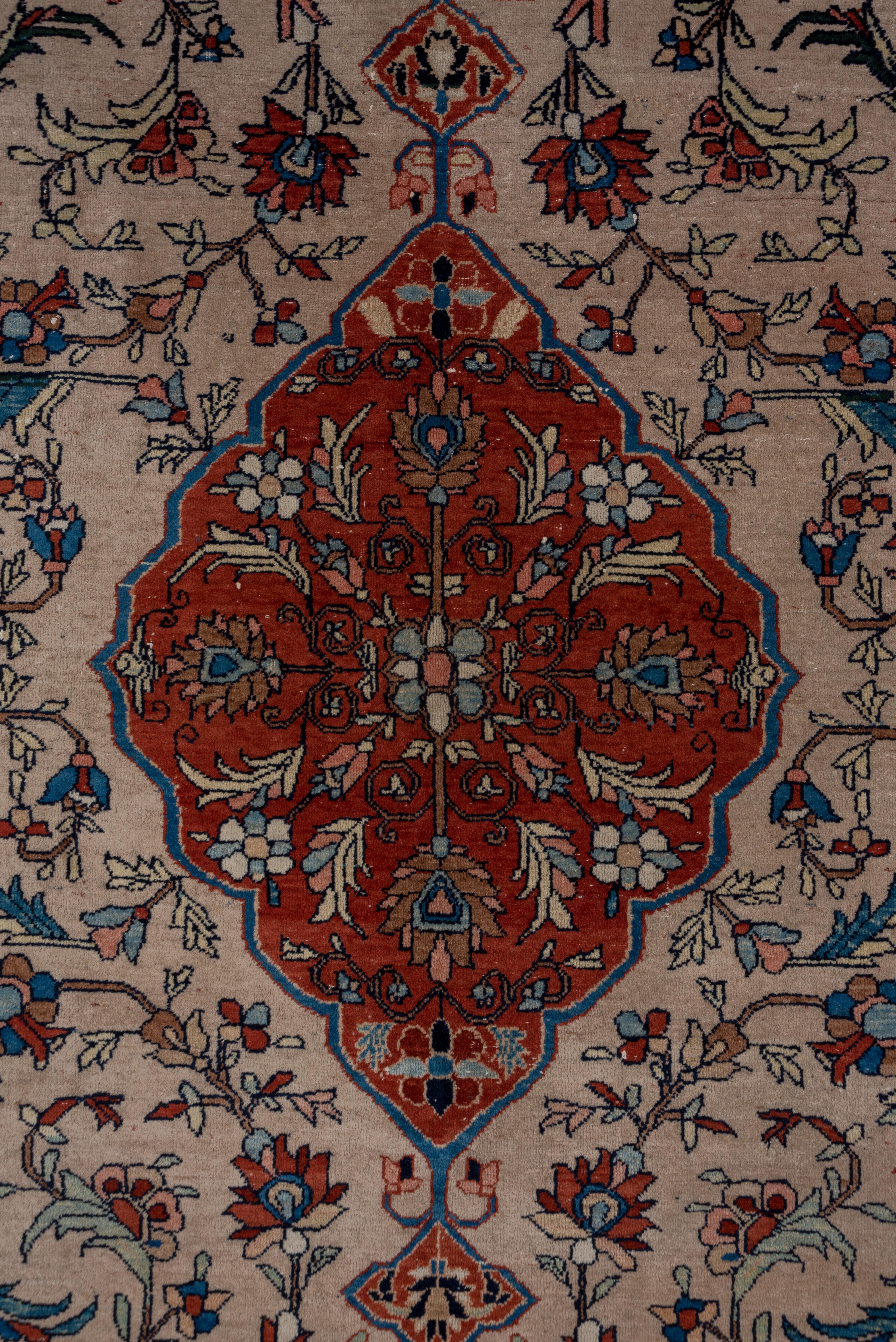 Persian Finely Woven Antique Farahan Sarouk Rug, Ivory Field, Red Borders, circa 1900s For Sale