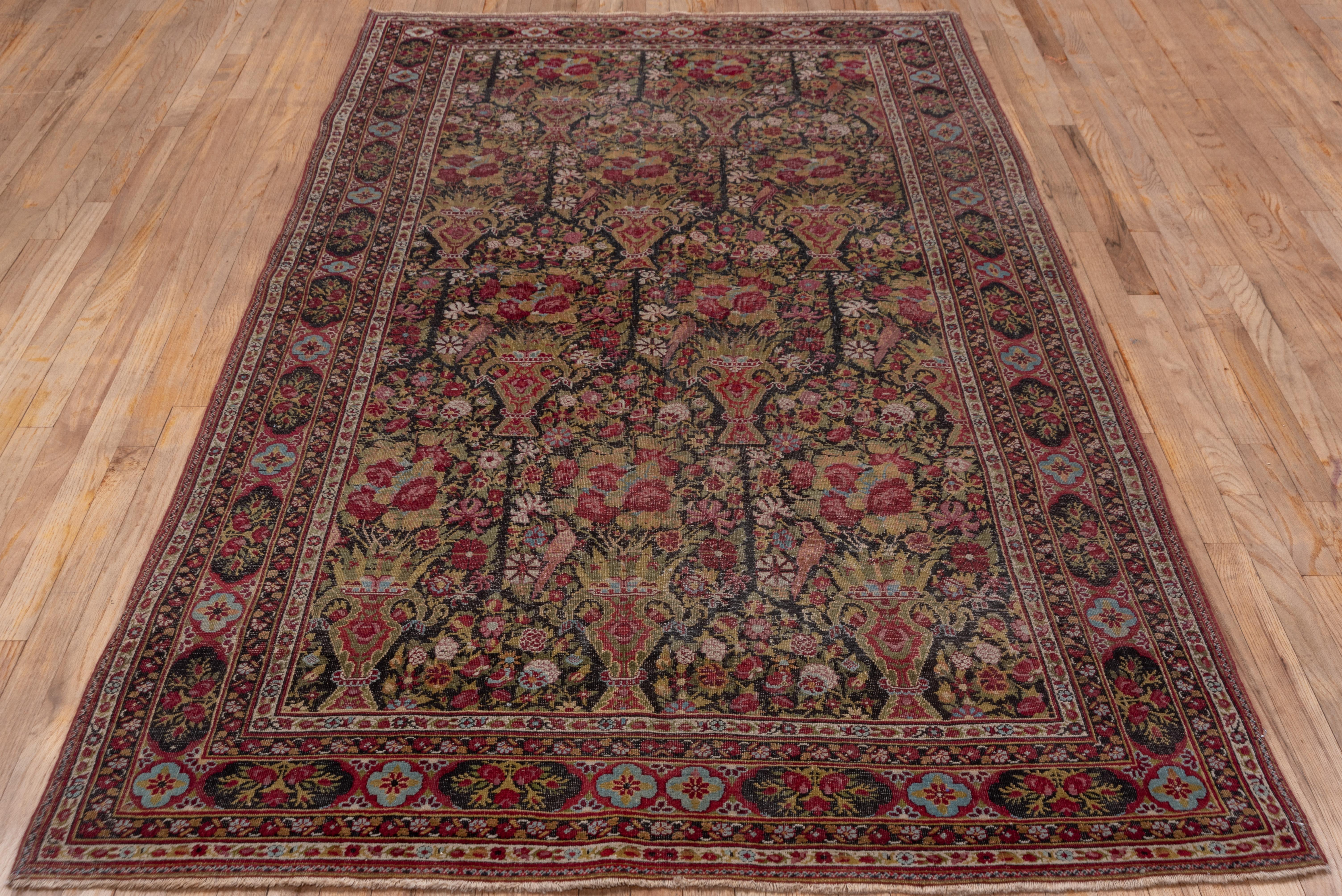 Late 19th Century Finely Woven Antique Indian Agra Rug, Vase Design Field, Wine & Chartreuse Tones For Sale