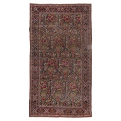 Finely Woven Antique Indian Agra Rug, Vase Design Field, Wine & Chartreuse Tones