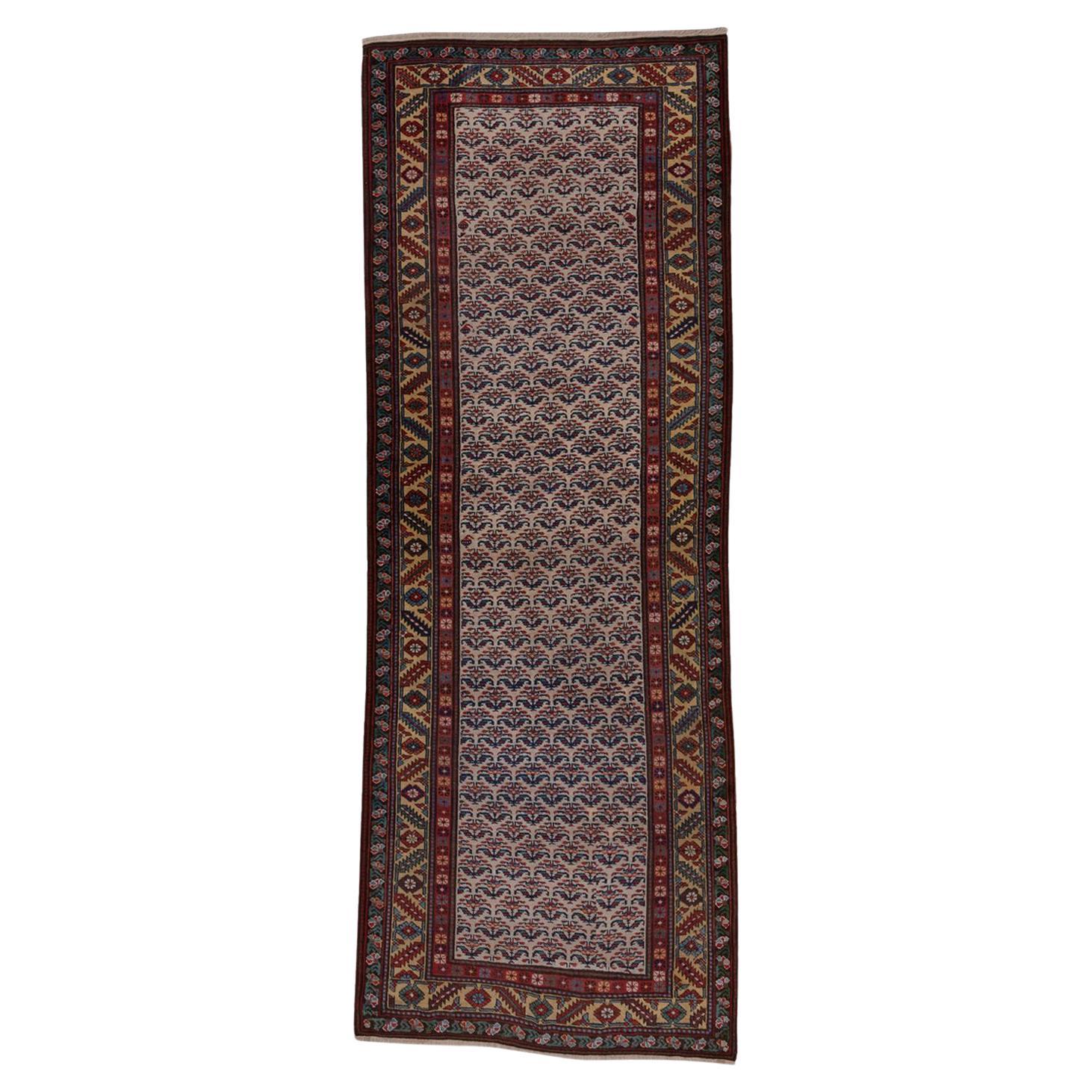 Finely Woven Antique Northwest Persian Runner, Ivory Field, Colorful Borders