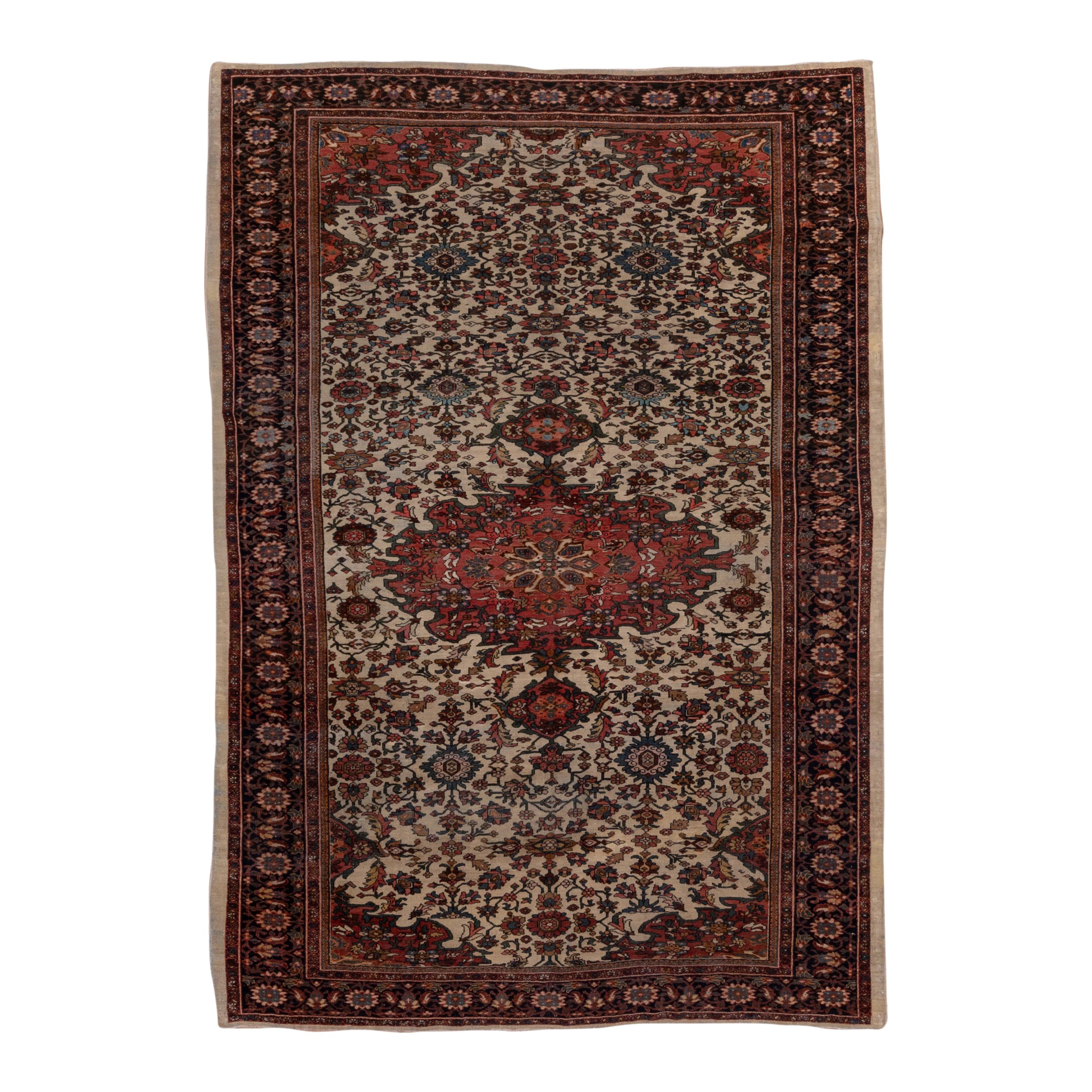 Finely Woven Antique Persian Sultanabad Rug, Ivory Field, Royal Blue