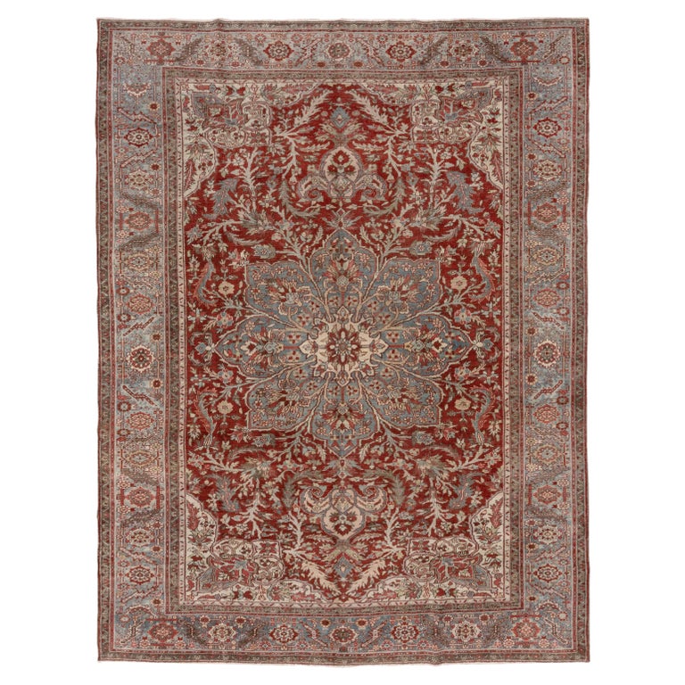 Unique Red Rug Finely Woven Antique Persian Heriz Rug, Red Outer Field Large, Unique ...