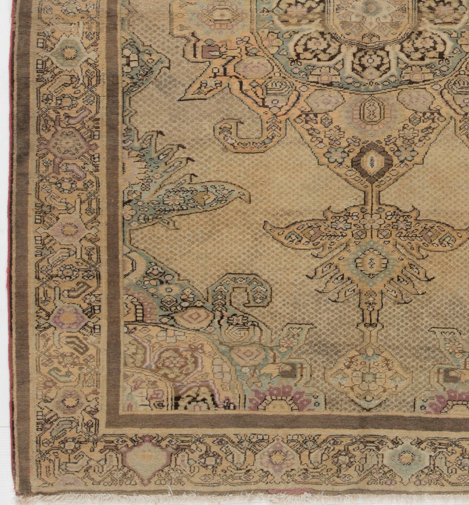 Finely woven antique Persian Malayer rug, circa 1900. This finely woven piece has exceptional velvety wool with a low pile. The pattern of a central medallion with curved bird head projections is repeated in quarters in the corners. This is really a