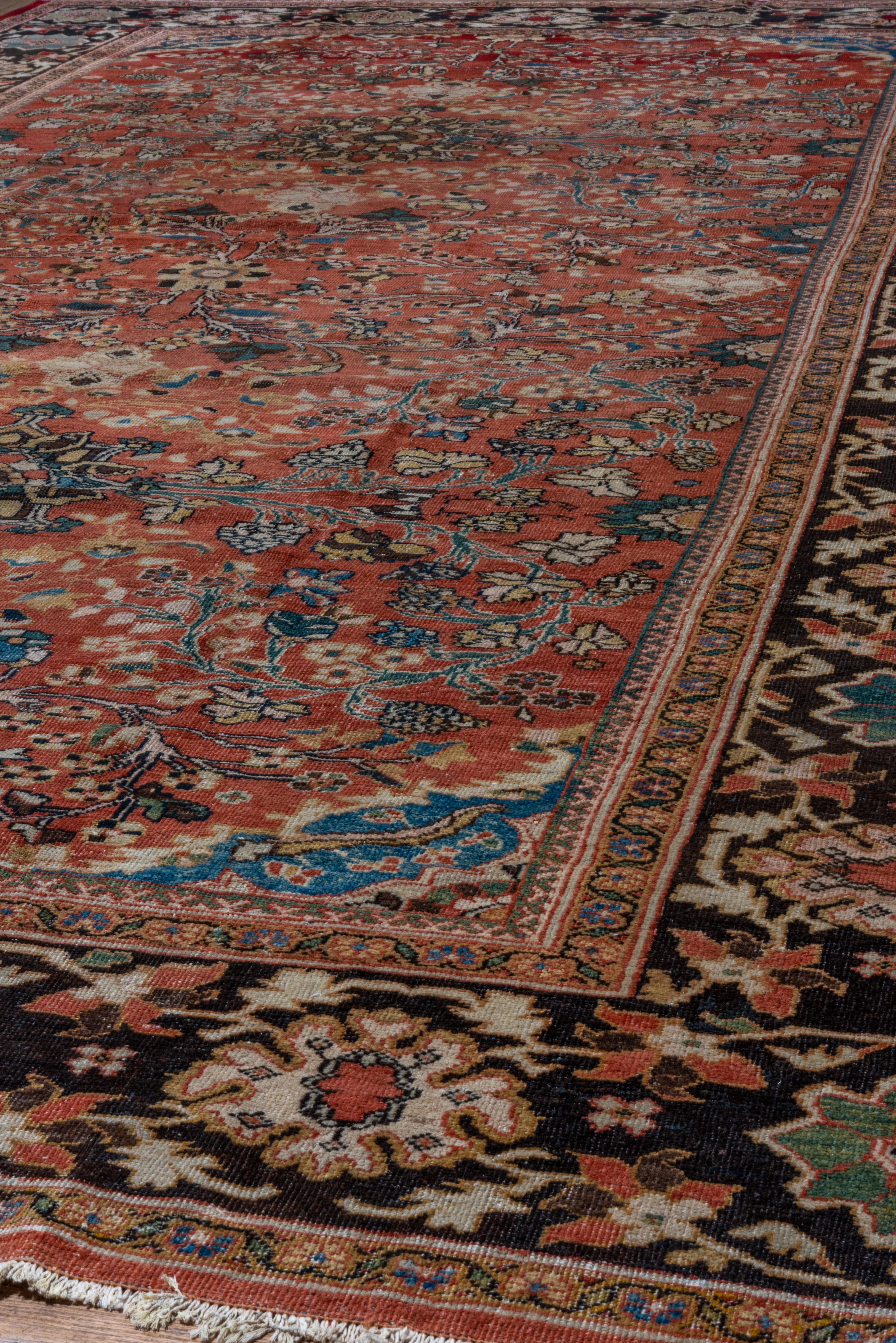 Wool Finely Woven Antique Persian Sultanabad Carpet, Rust Allover Field, circa 1910s For Sale