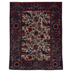Fein gewebter antiker persischer Sultanabad-Teppich, elfenbeinfarbenes Feld, königsblaue Bordüren