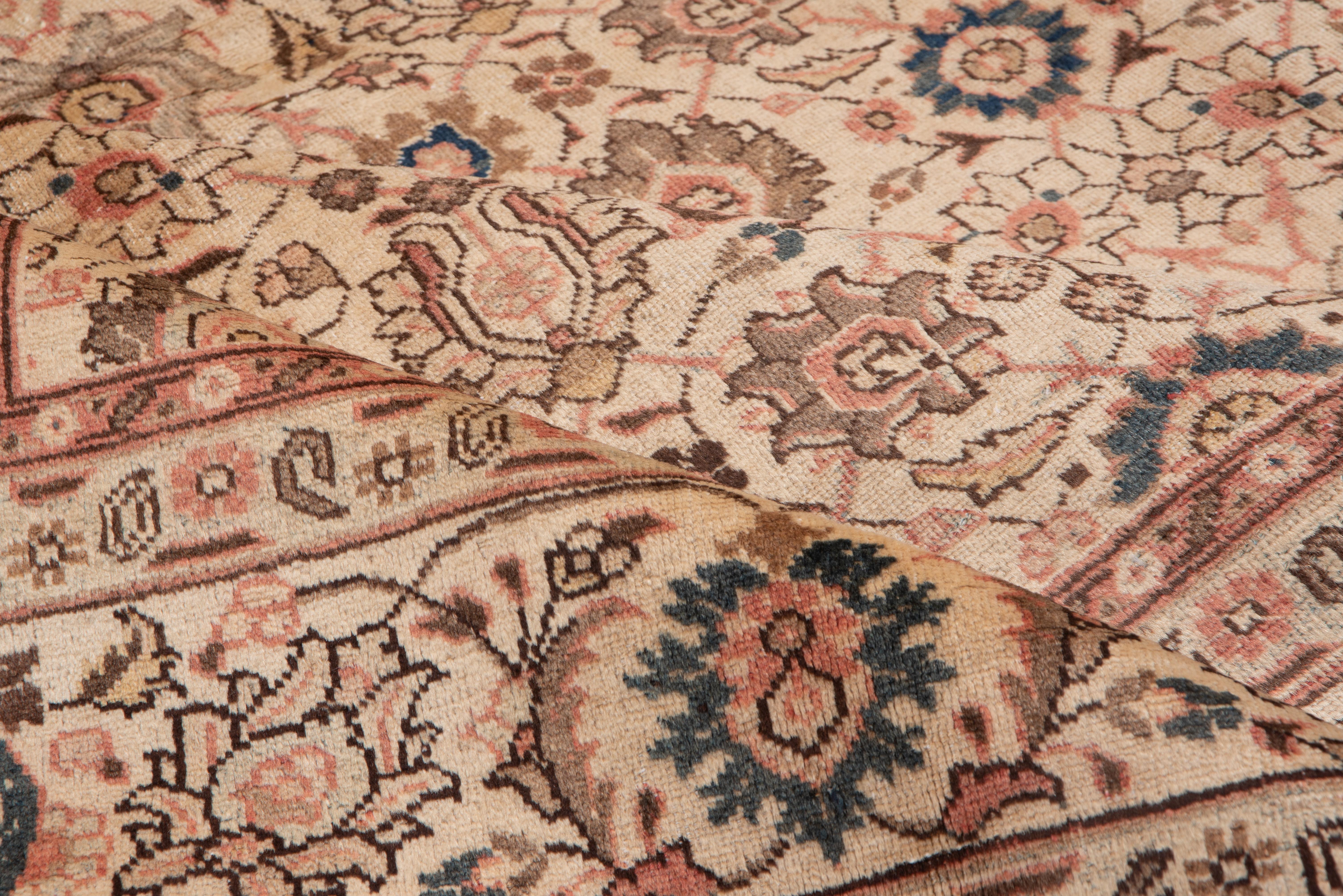 Hand-Knotted Finely Woven Antique Persian Tabriz Rug, Ivory Allover Field & Pink Accents