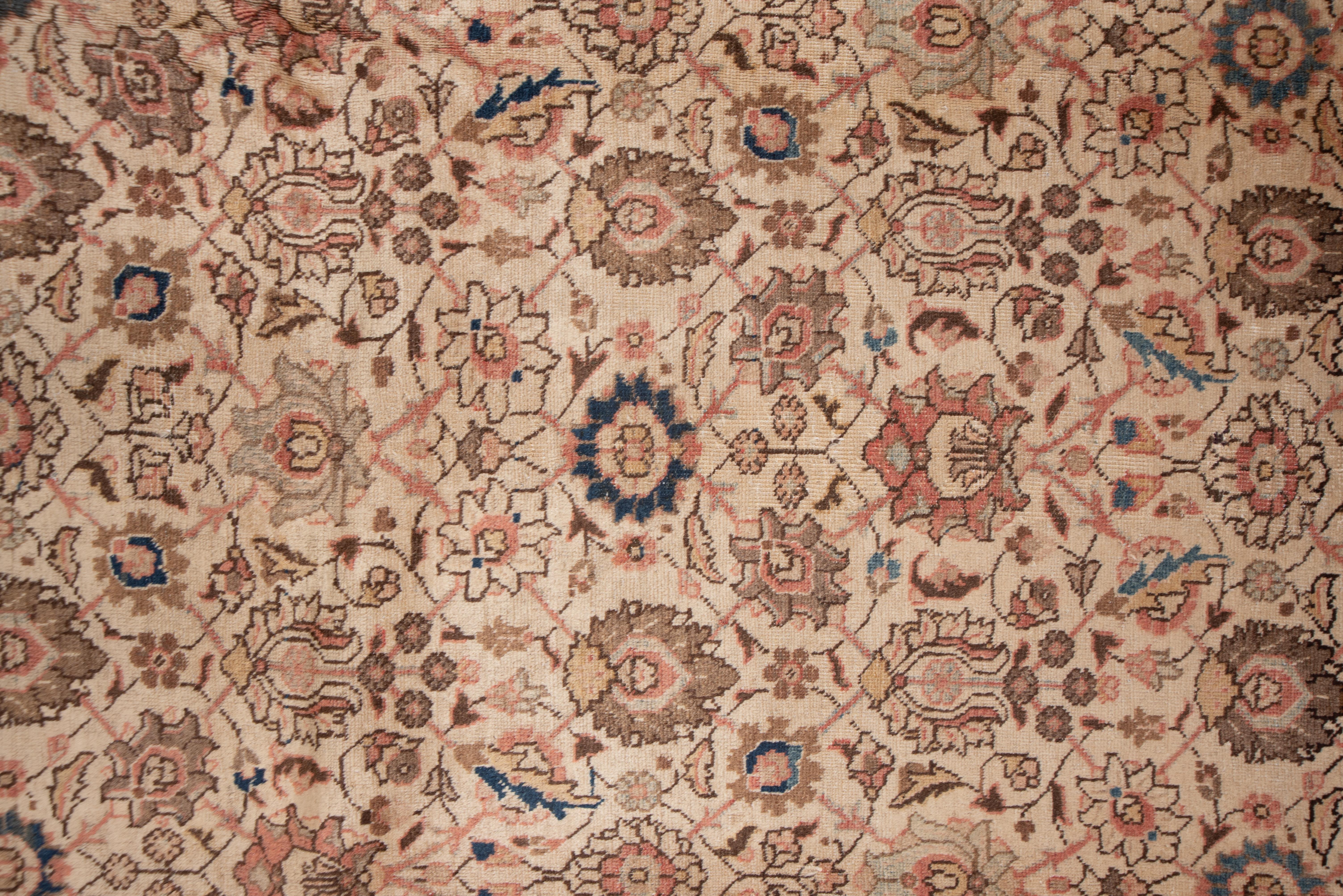 Mid-20th Century Finely Woven Antique Persian Tabriz Rug, Ivory Allover Field & Pink Accents