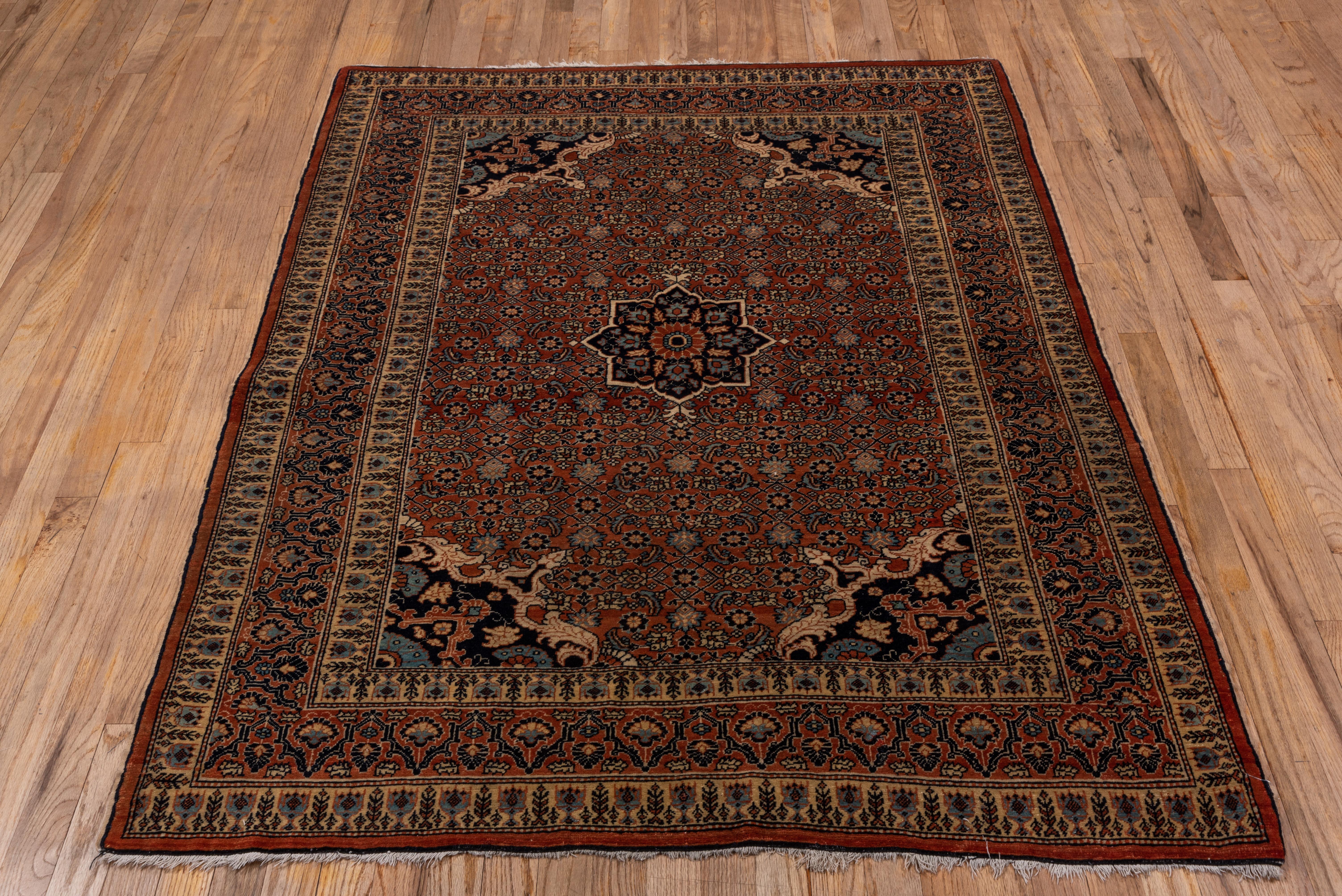 Hand-Knotted Finely Woven Antique Persian Tabriz Rug, Rust and Red Field, circa 1900s For Sale
