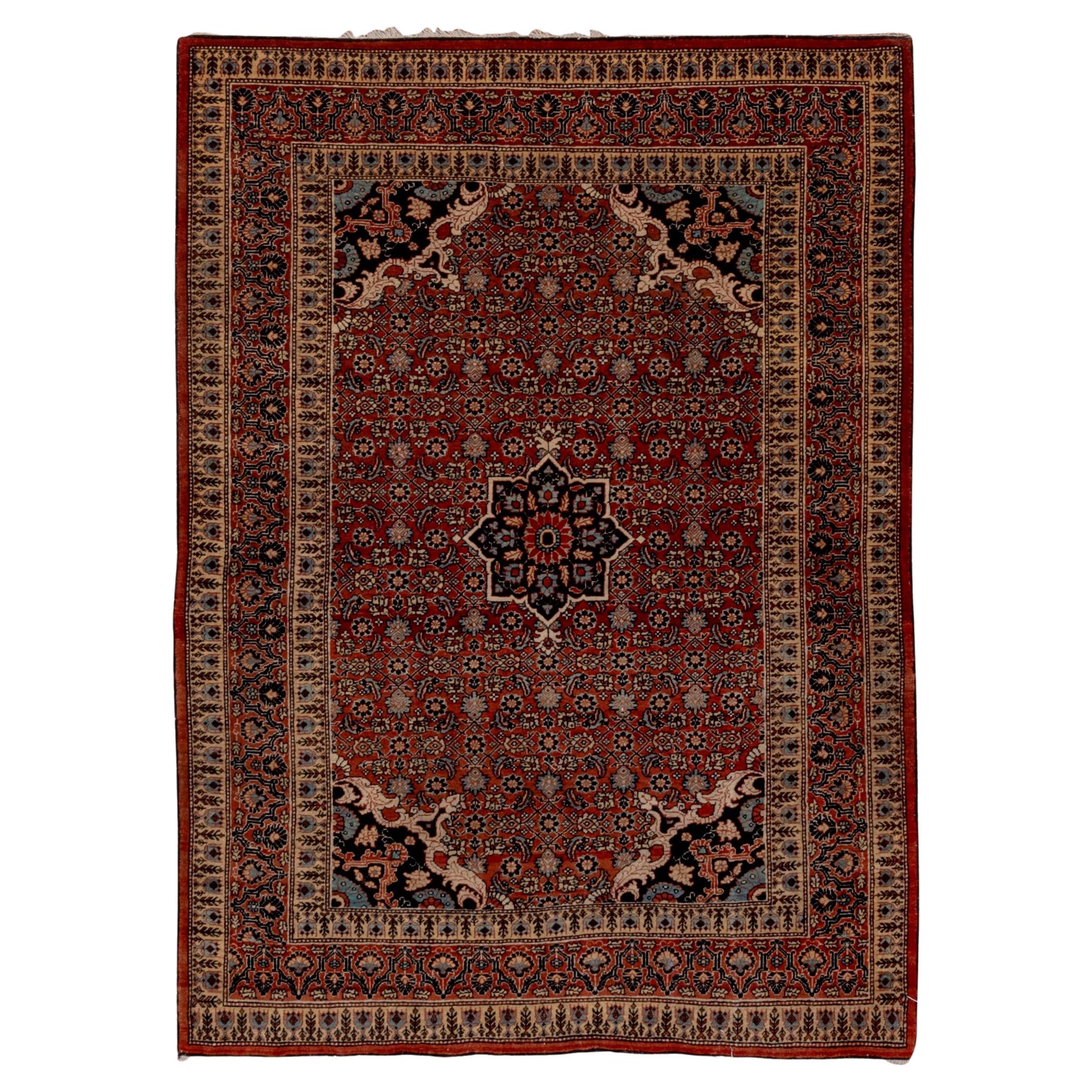 Finely Woven Antique Persian Tabriz Rug, Rust and Red Field, circa 1900s For Sale