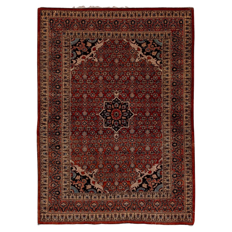 Finely Woven Antique Persian Tabriz Rug, Rust and Red Field, circa