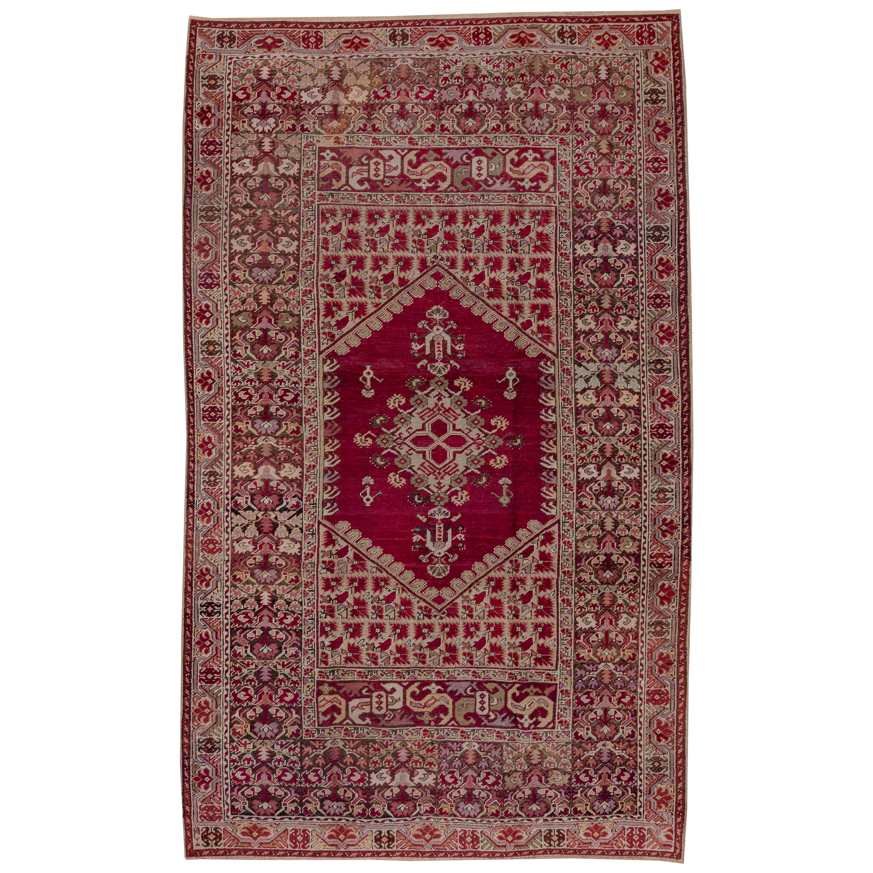 Finely Woven Antique Turkish Ghiordes Rug, Ruby Red Field, circa 1900s