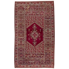 Tapis turc ancien Ghiordes finement tissé, champ rouge rubis, vers 1900