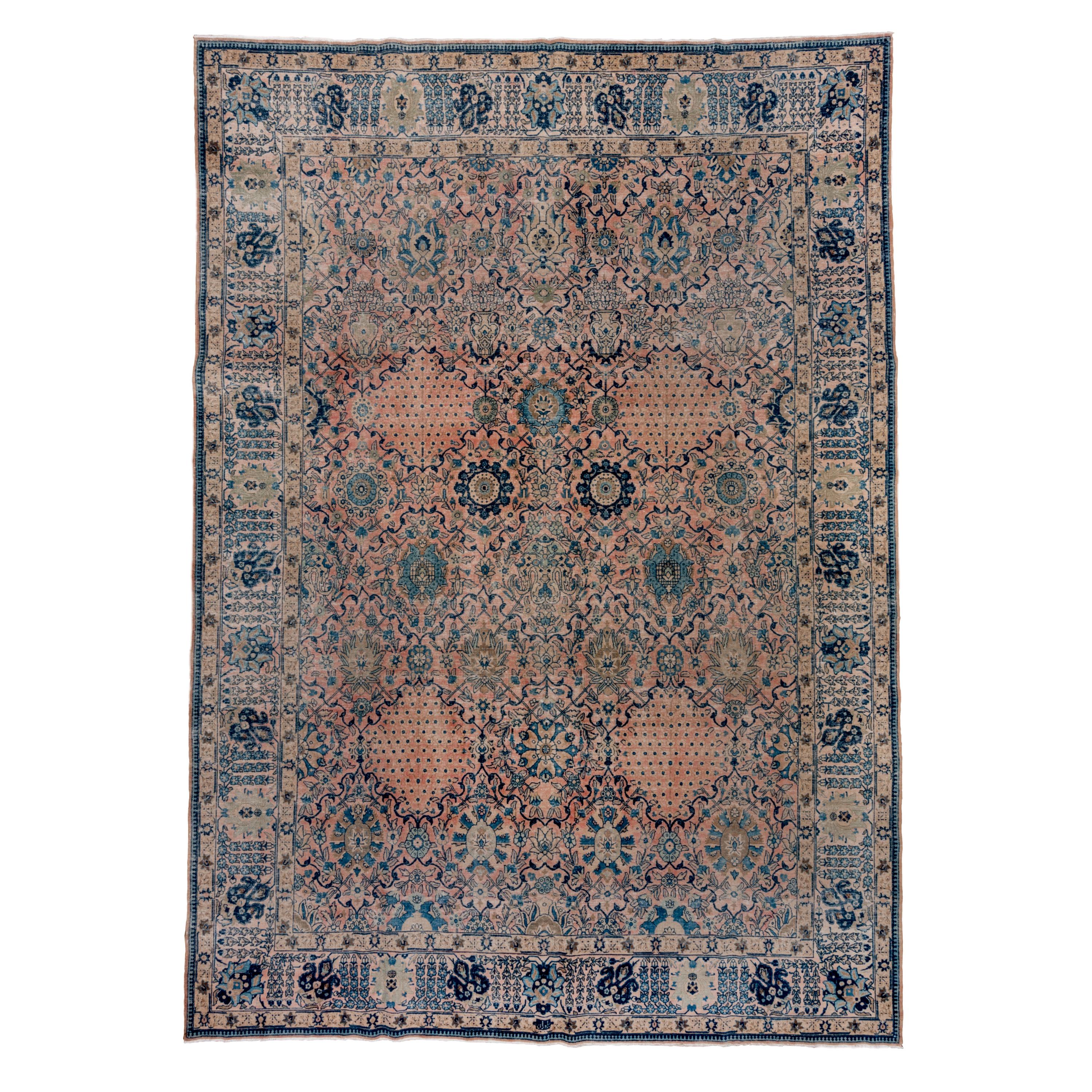 Finely Woven Antique Turkish Sivas Rug, Allover Field, Royal Blue & Pink Palette For Sale